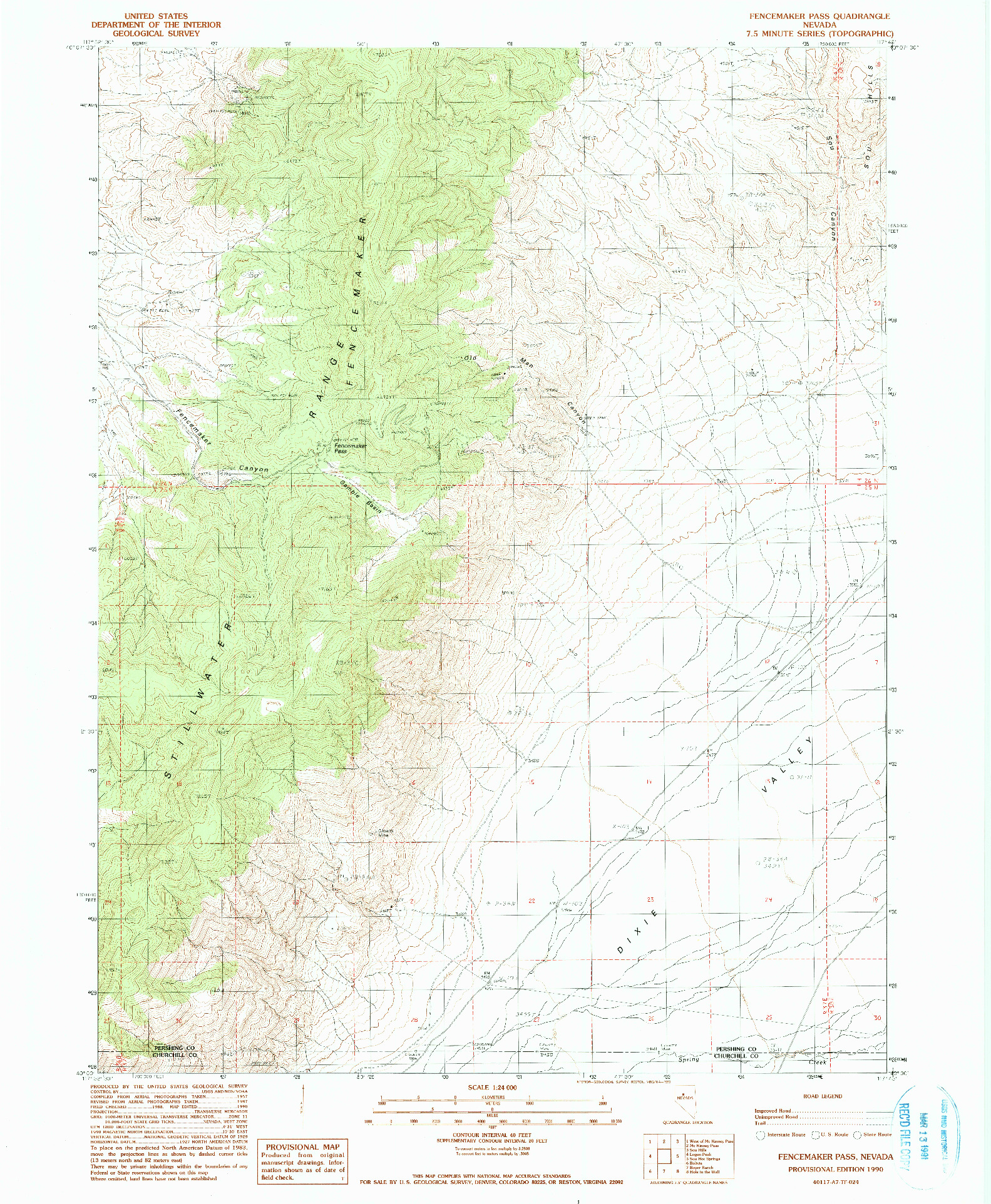 USGS 1:24000-SCALE QUADRANGLE FOR FENCEMAKER PASS, NV 1990