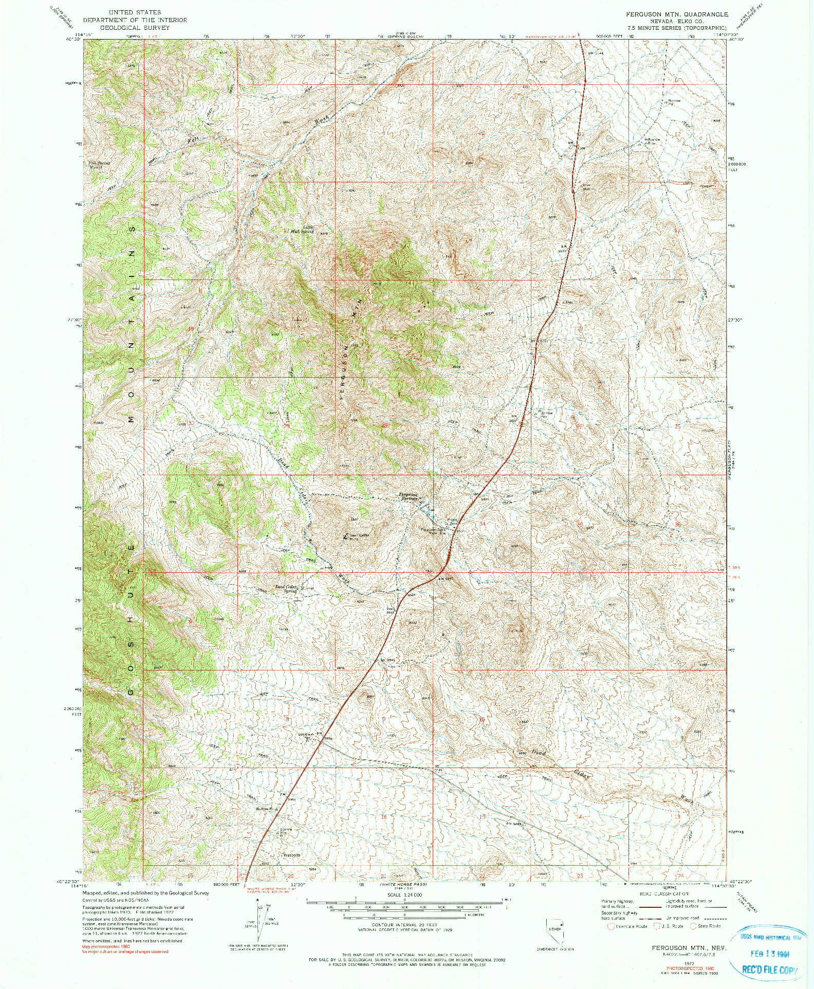 USGS 1:24000-SCALE QUADRANGLE FOR FERGUSON MTN., NV 1972