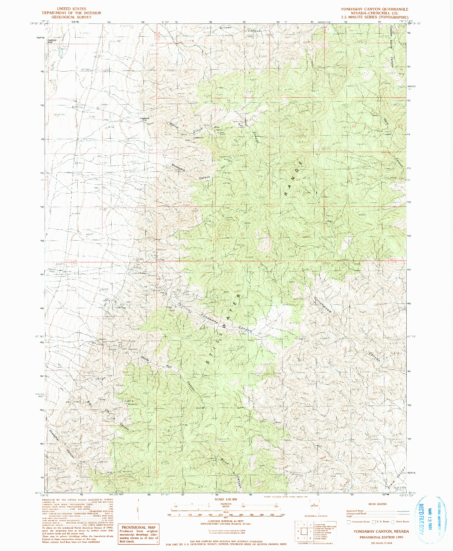 USGS 1:24000-SCALE QUADRANGLE FOR FONDAWAY CANYON, NV 1990