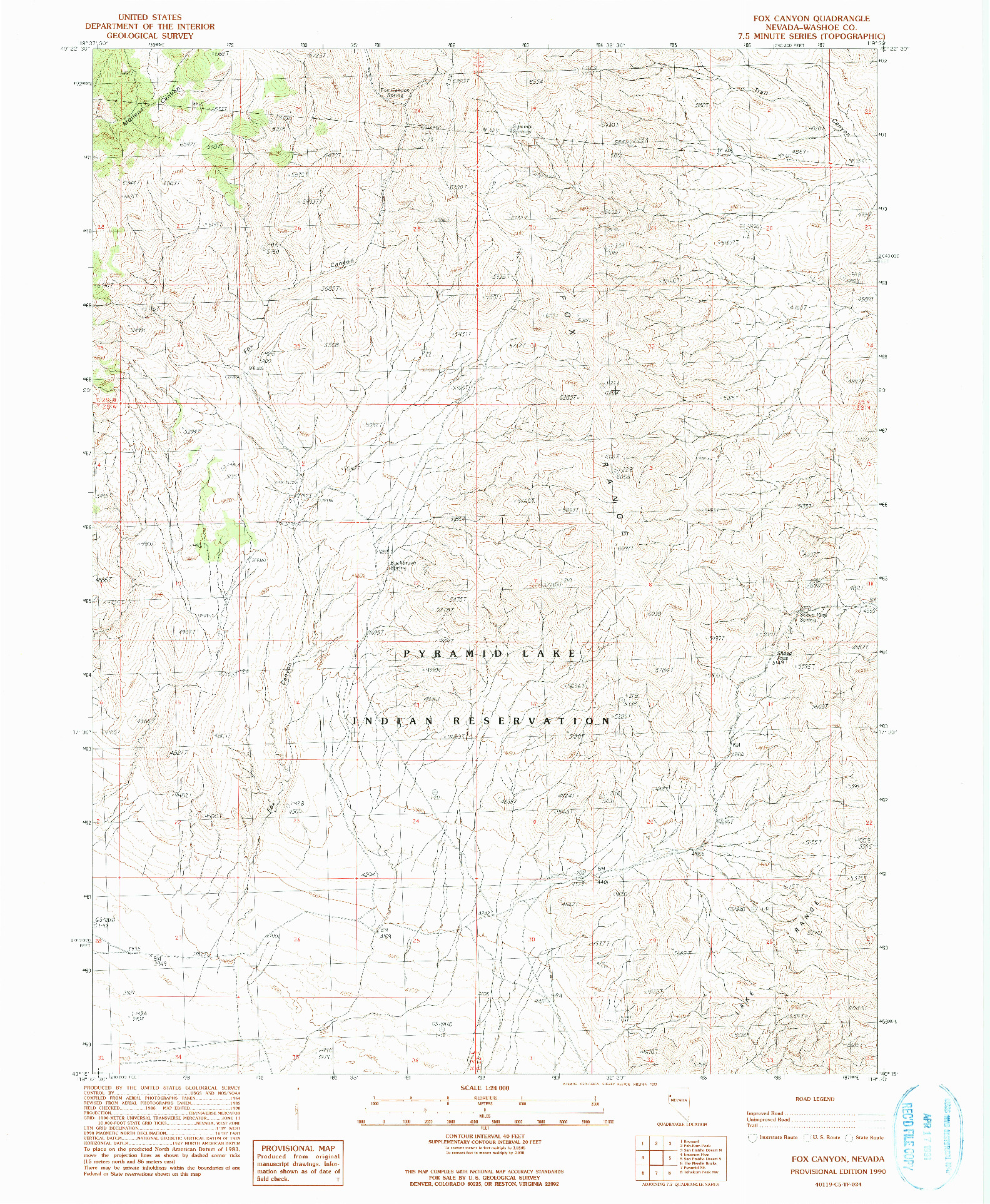 USGS 1:24000-SCALE QUADRANGLE FOR FOX CANYON, NV 1990