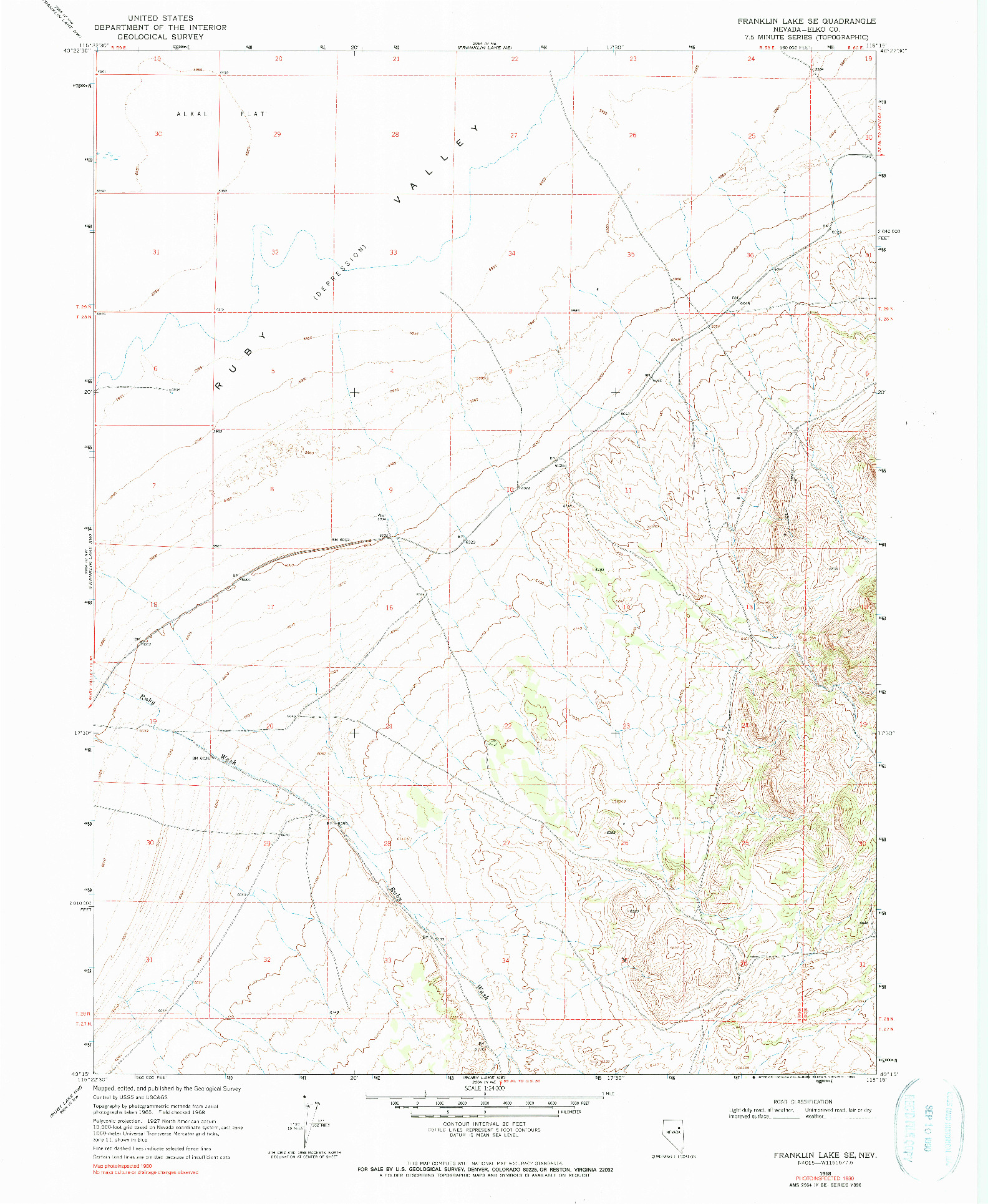 USGS 1:24000-SCALE QUADRANGLE FOR FRANKLIN LAKE SE, NV 1968
