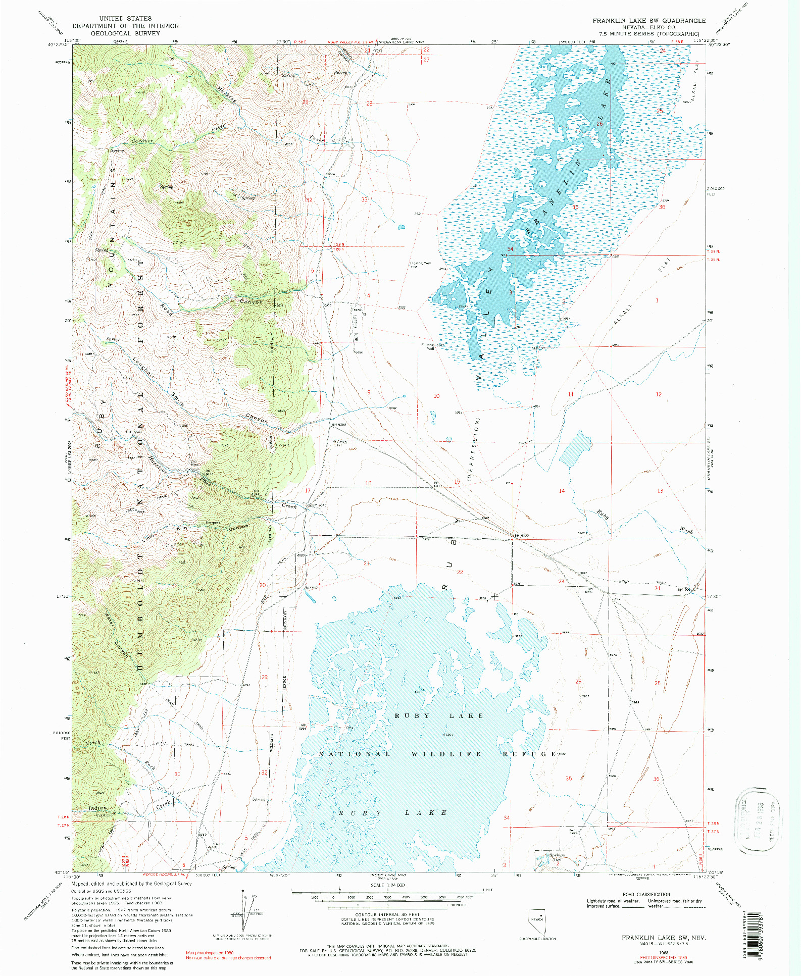 USGS 1:24000-SCALE QUADRANGLE FOR FRANKLIN LAKE SW, NV 1968