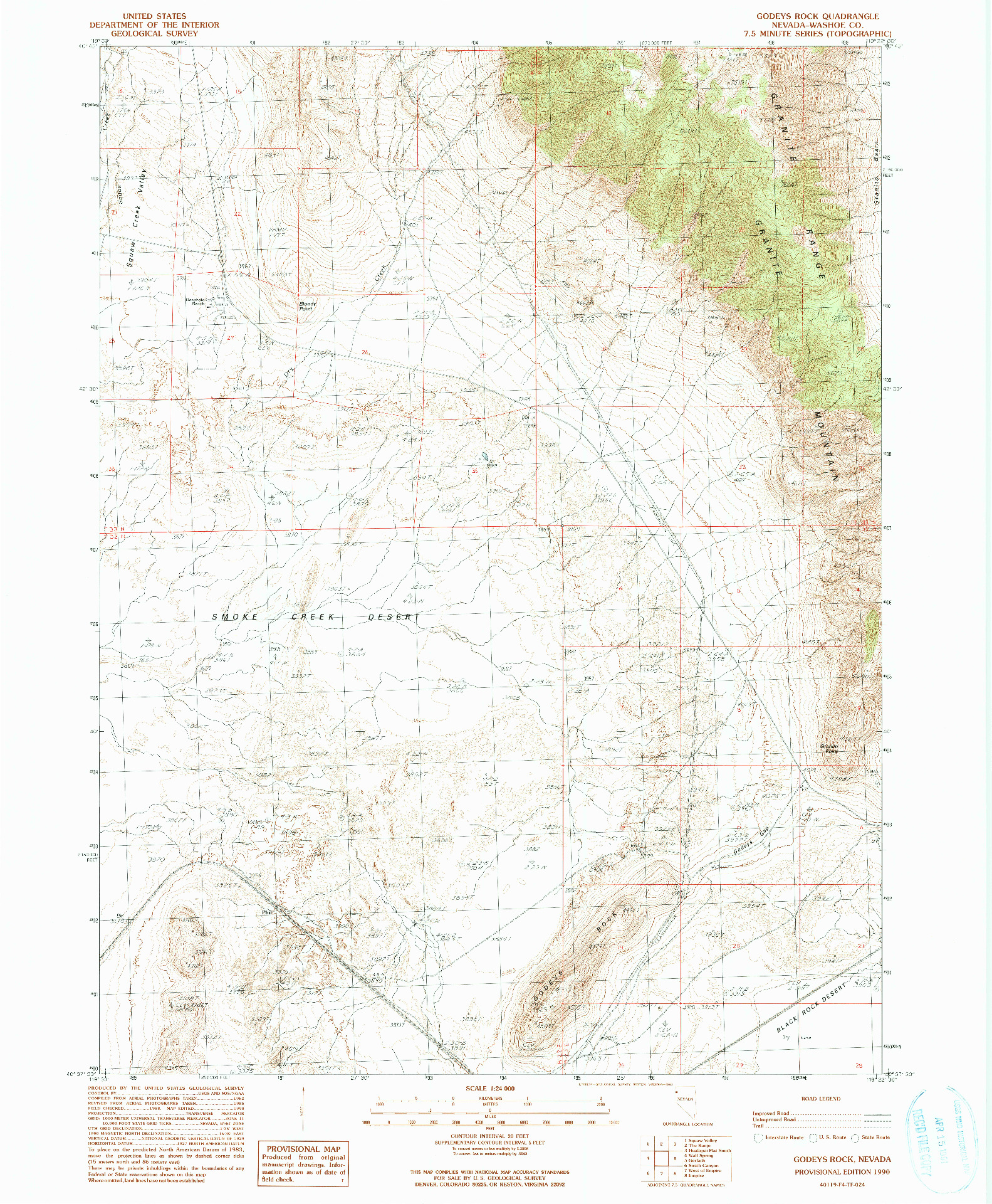 USGS 1:24000-SCALE QUADRANGLE FOR GODEYS ROCK, NV 1990