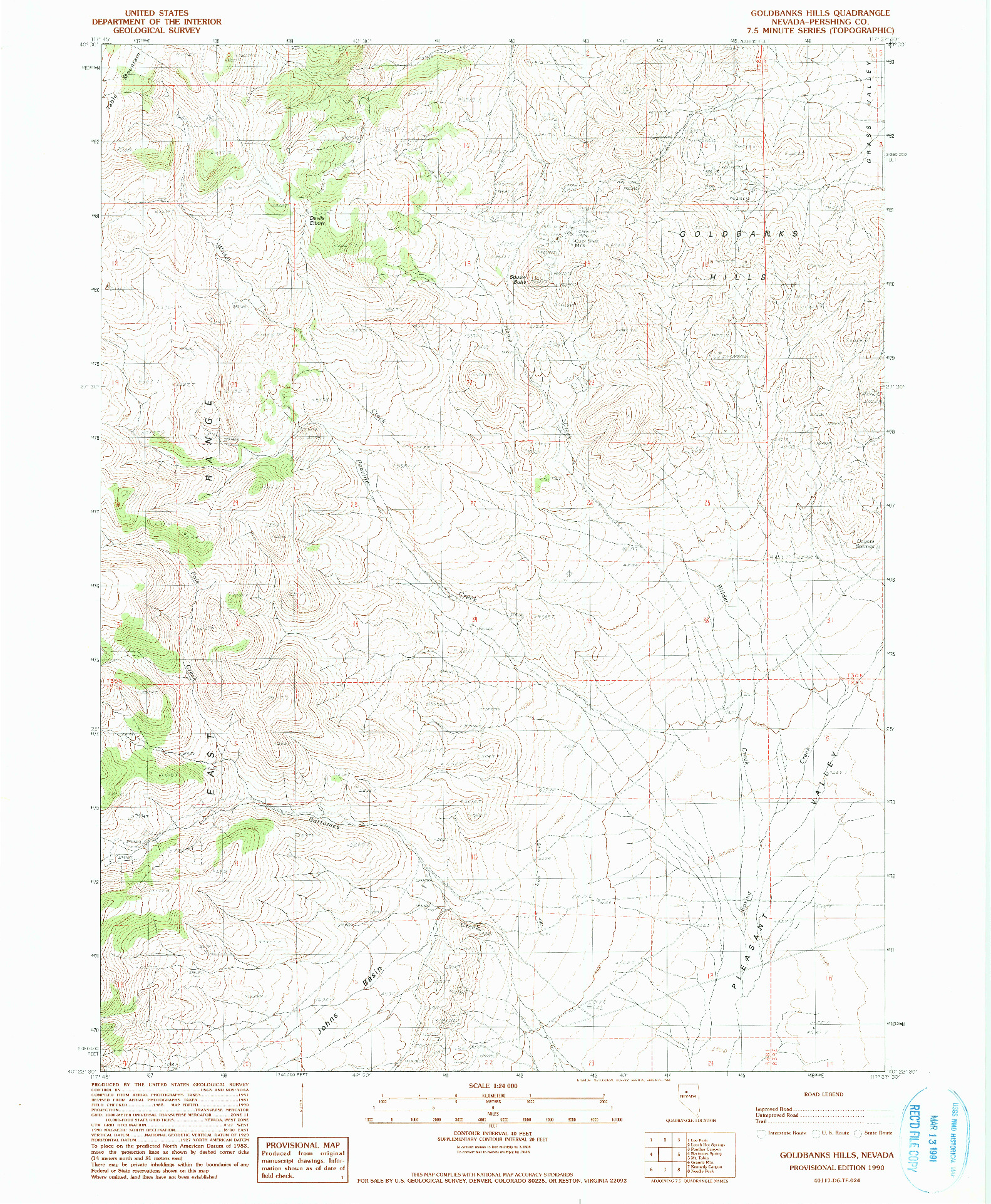 USGS 1:24000-SCALE QUADRANGLE FOR GOLDBANKS HILLS, NV 1990