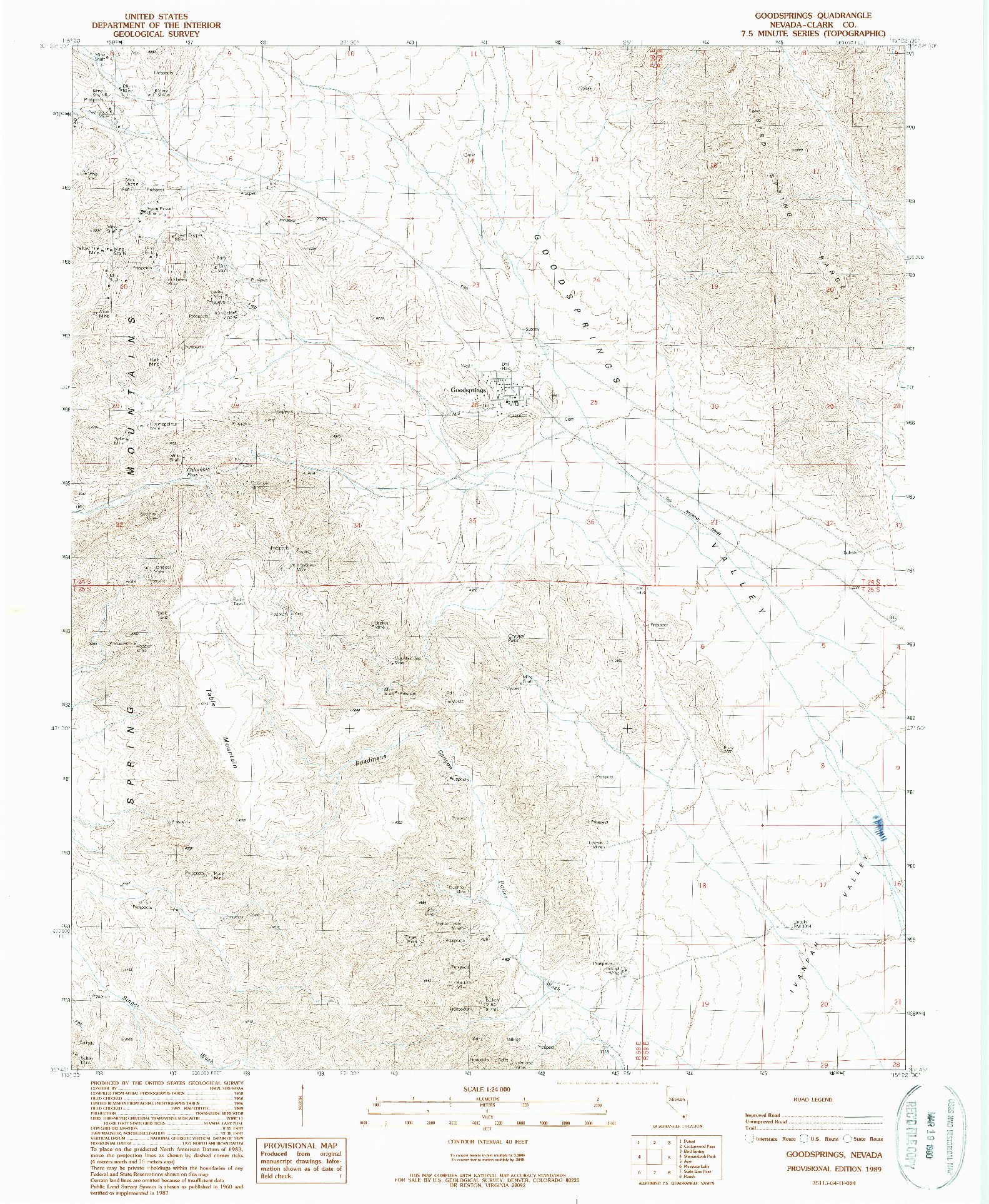 USGS 1:24000-SCALE QUADRANGLE FOR GOODSPRINGS, NV 1989
