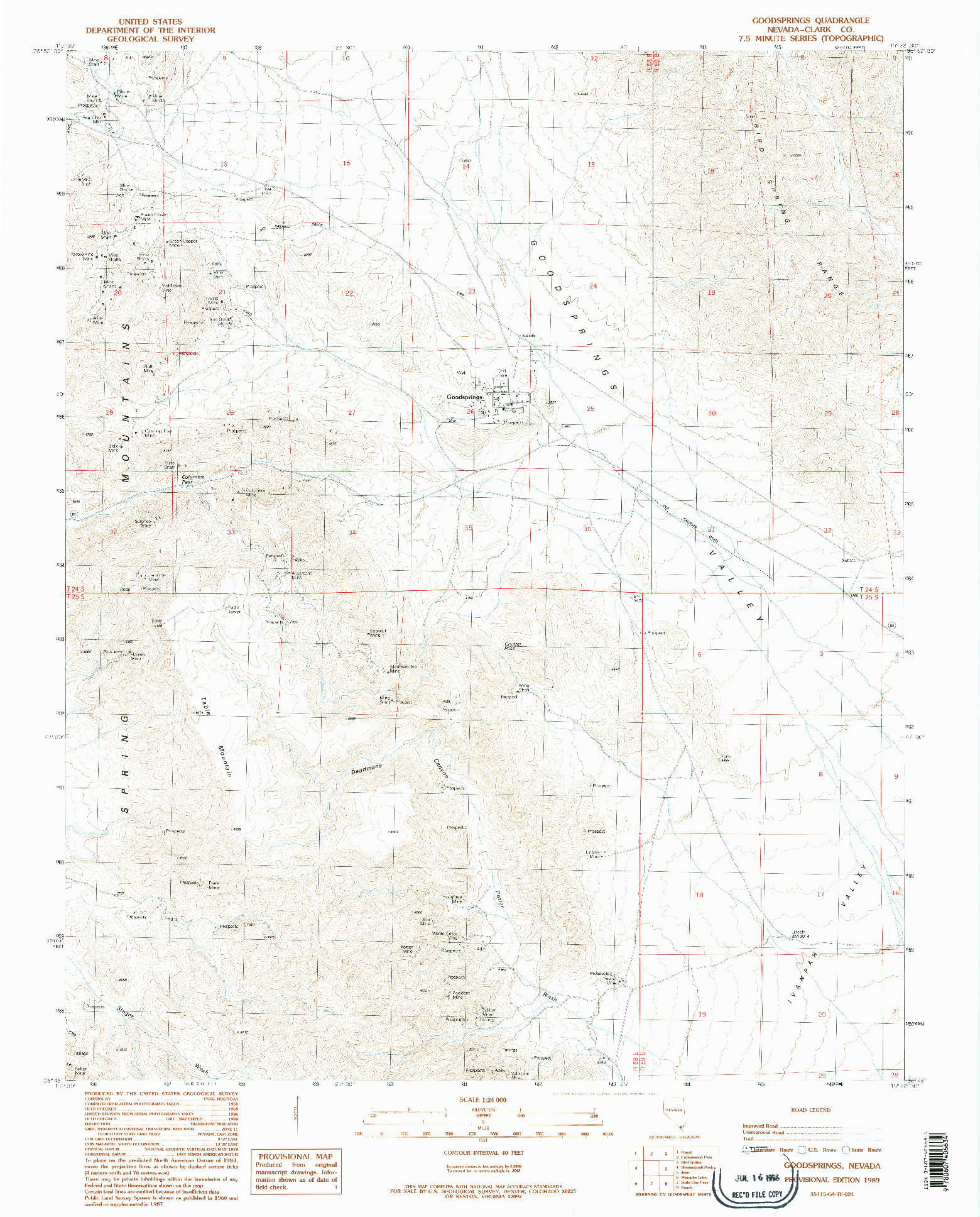 USGS 1:24000-SCALE QUADRANGLE FOR GOODSPRINGS, NV 1989