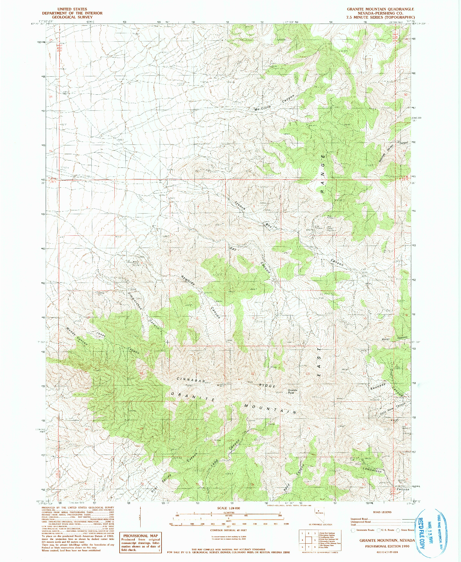 USGS 1:24000-SCALE QUADRANGLE FOR GRANITE MOUNTAIN, NV 1990
