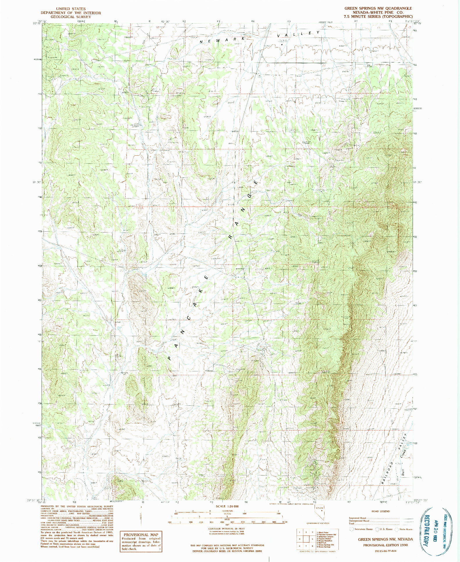 USGS 1:24000-SCALE QUADRANGLE FOR GREEN SPRINGS NW, NV 1990