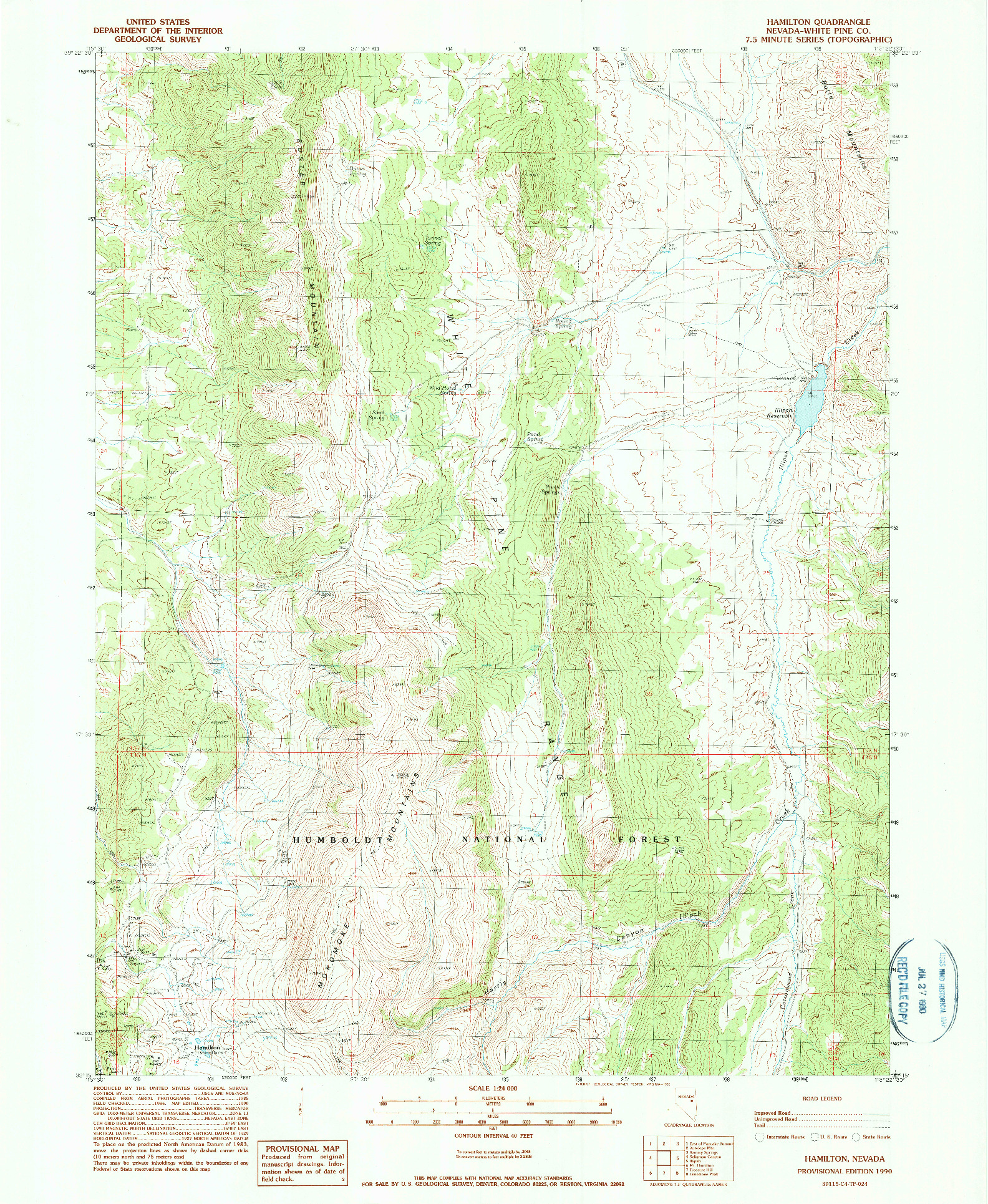 USGS 1:24000-SCALE QUADRANGLE FOR HAMILTON, NV 1990