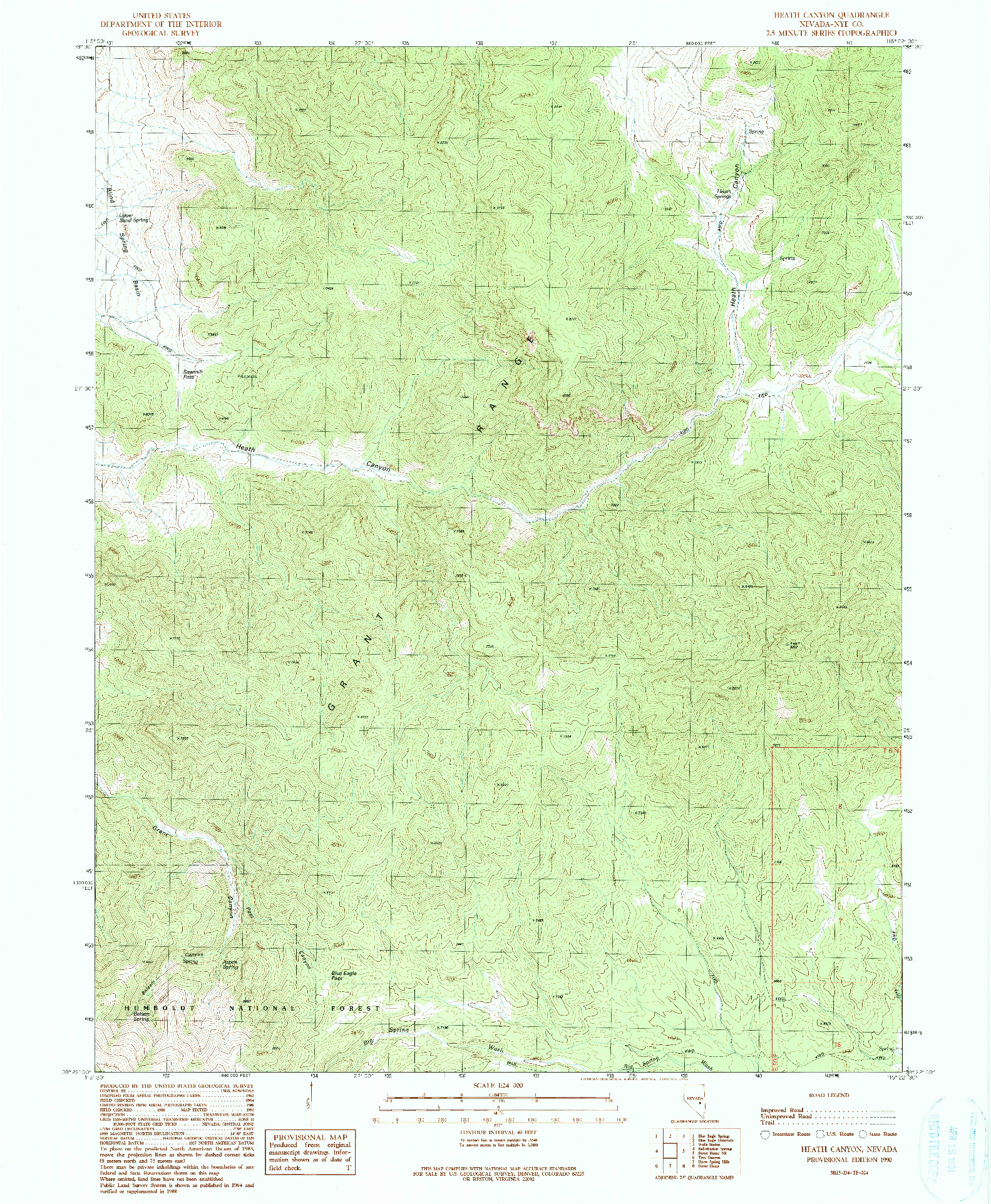 USGS 1:24000-SCALE QUADRANGLE FOR HEATH CANYON, NV 1990