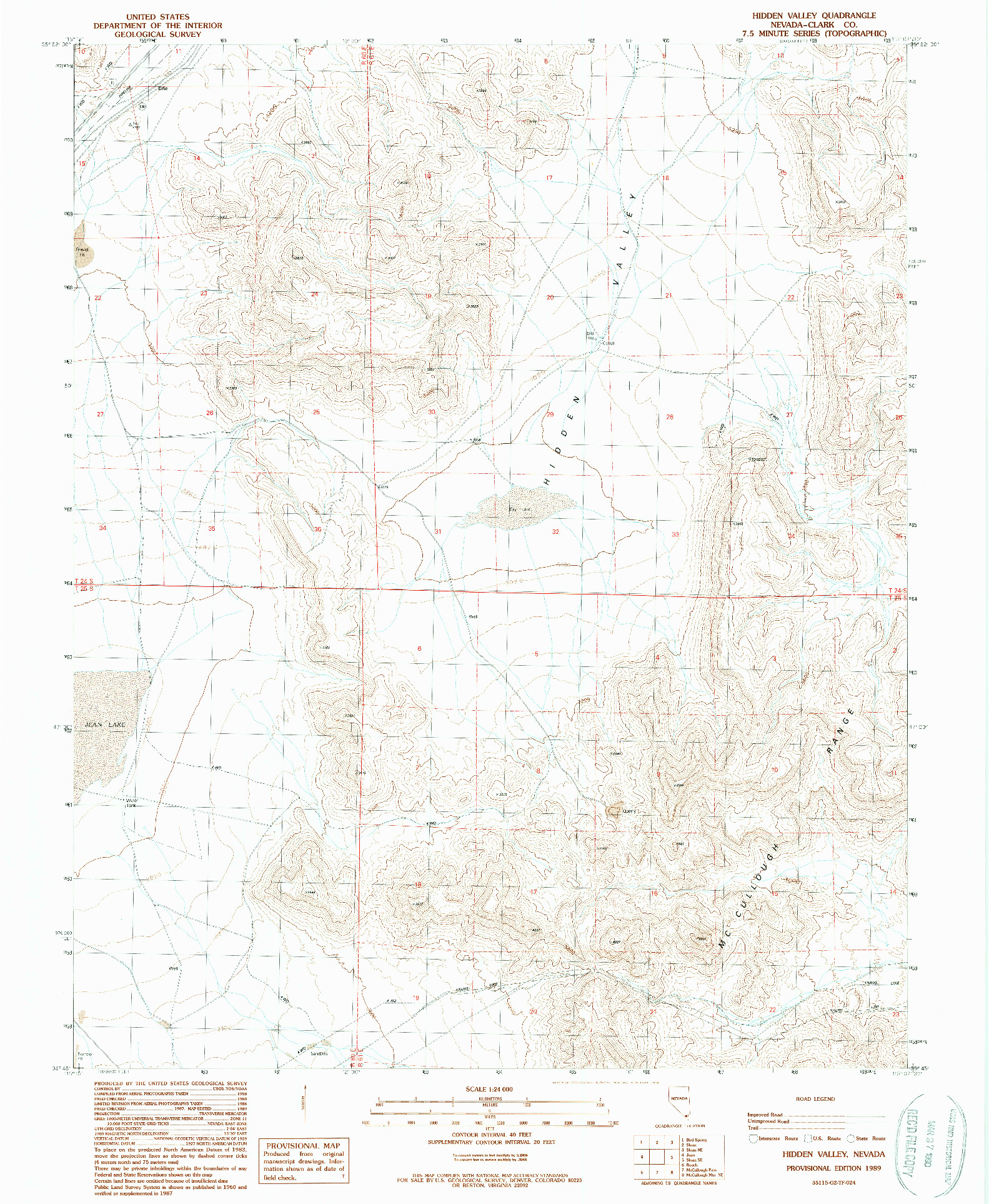 USGS 1:24000-SCALE QUADRANGLE FOR HIDDEN VALLEY, NV 1989