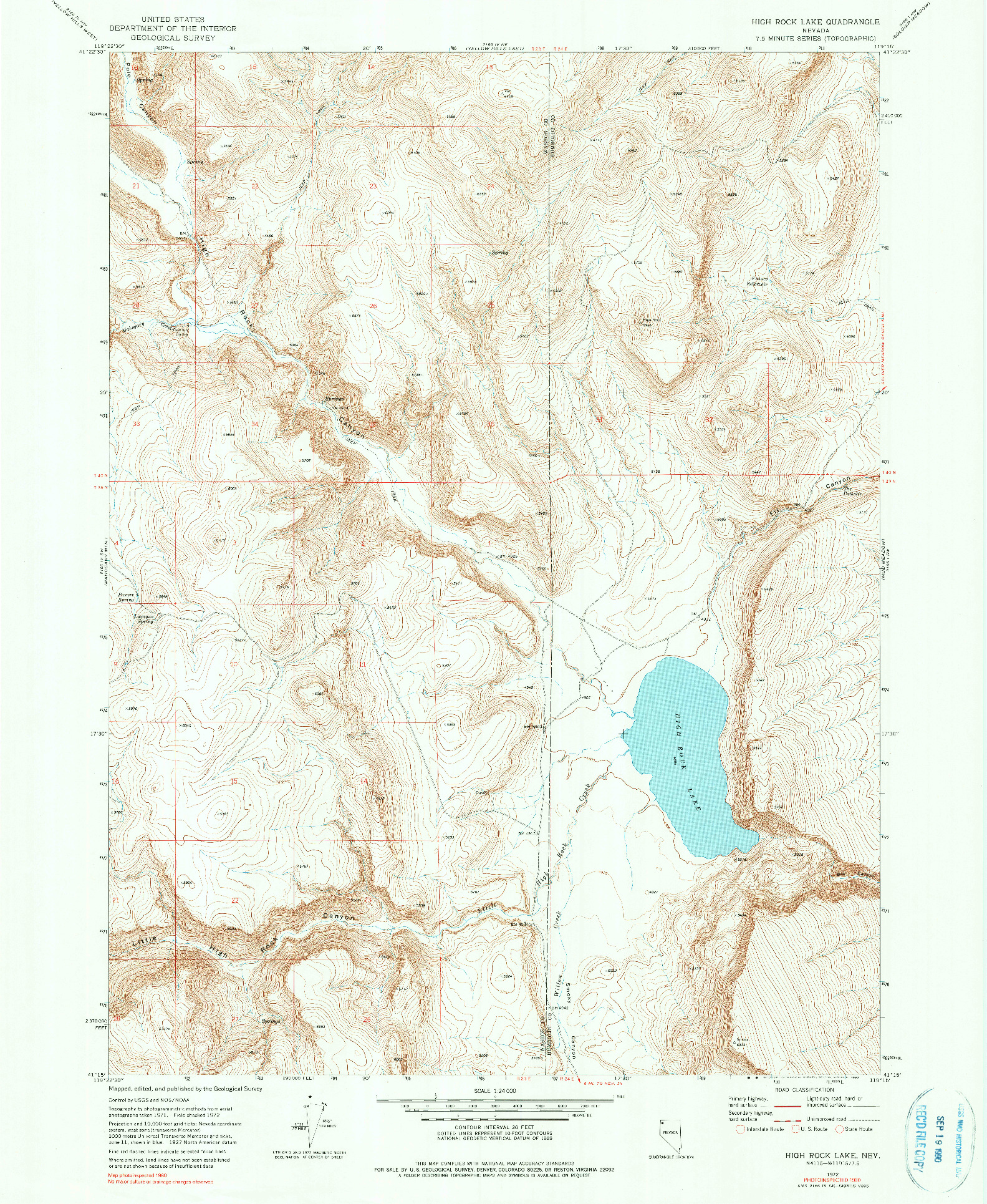 USGS 1:24000-SCALE QUADRANGLE FOR HIGH ROCK LAKE, NV 1972