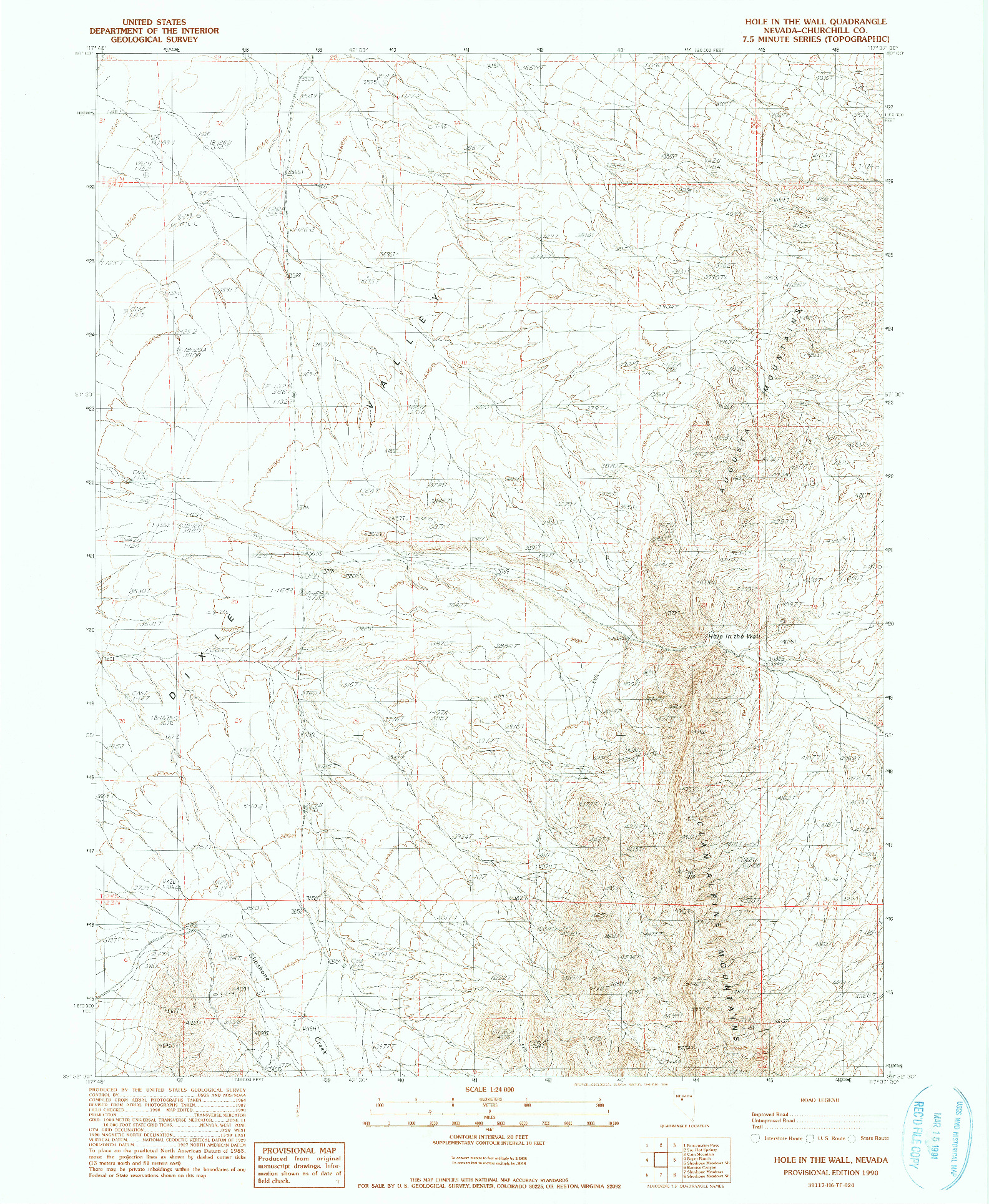 USGS 1:24000-SCALE QUADRANGLE FOR HOLE IN THE WALL, NV 1990