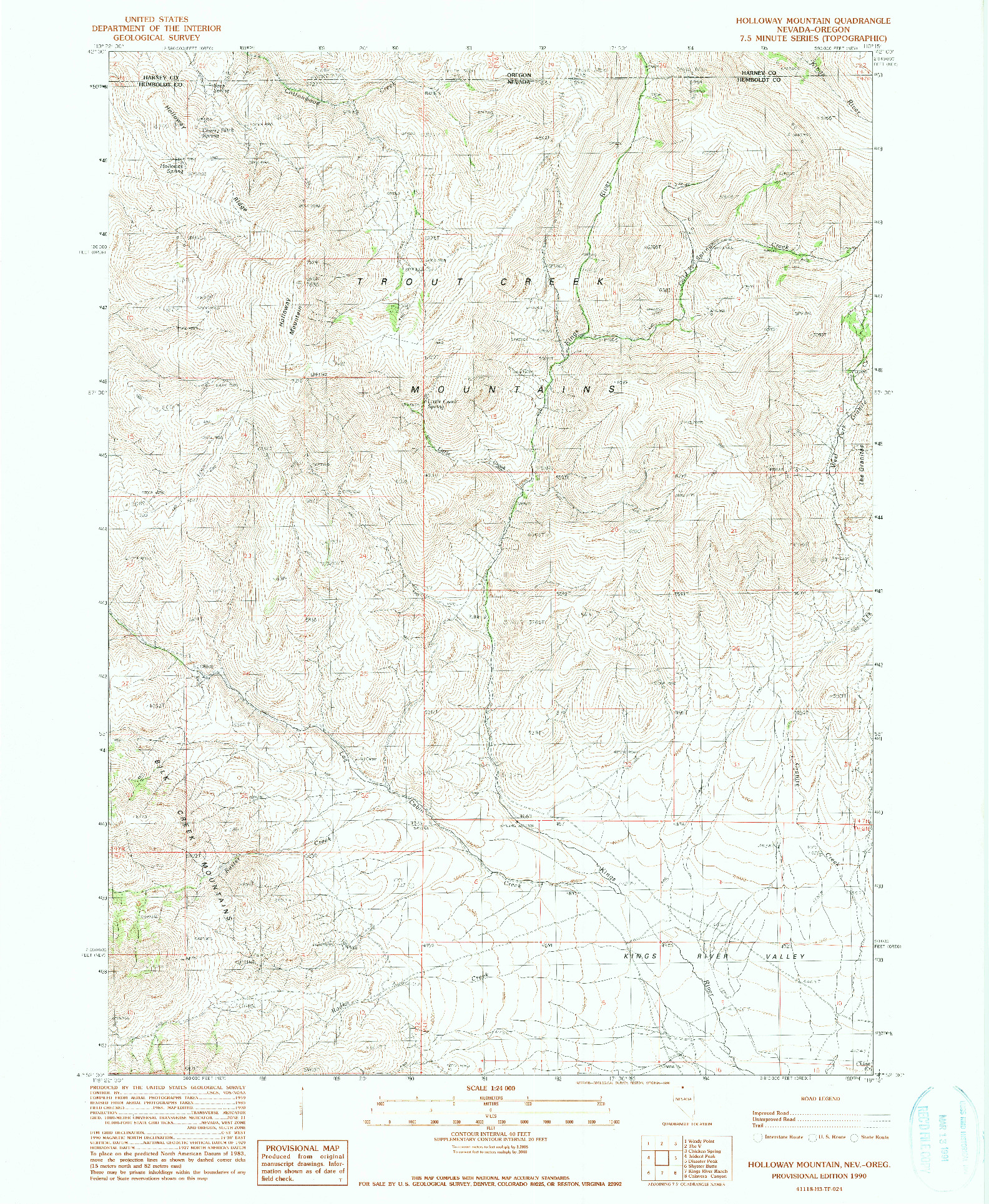 USGS 1:24000-SCALE QUADRANGLE FOR HOLLOWAY MOUNTAIN, NV 1990