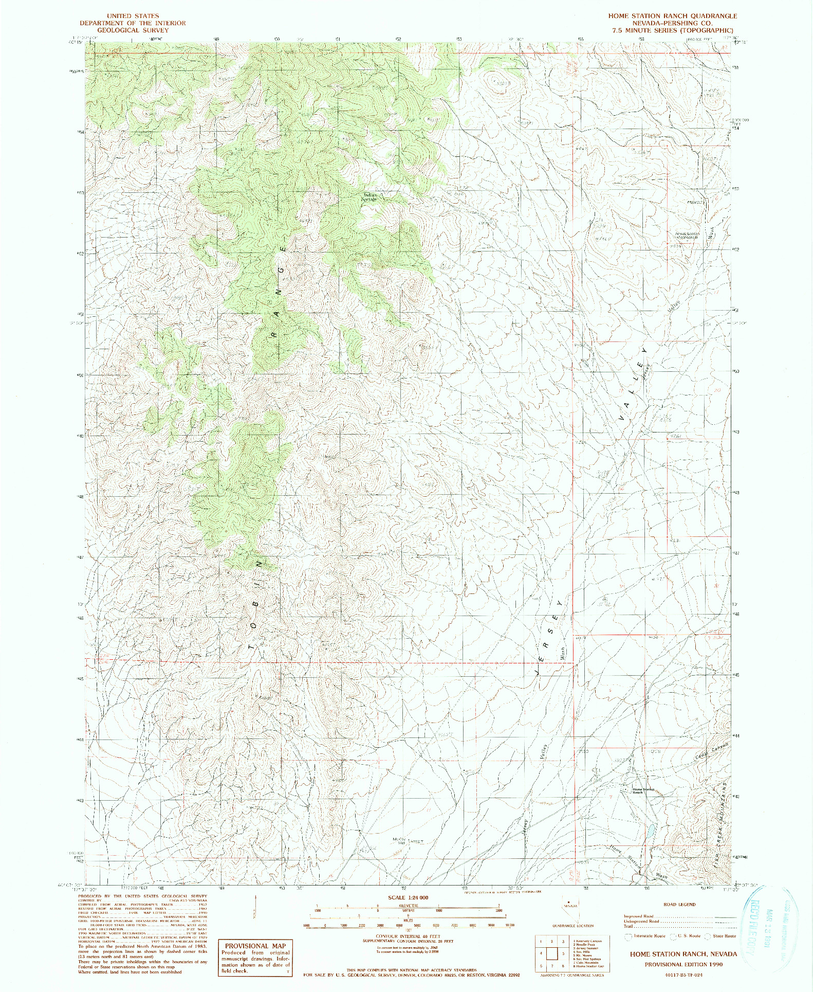 USGS 1:24000-SCALE QUADRANGLE FOR HOME STATION RANCH, NV 1990