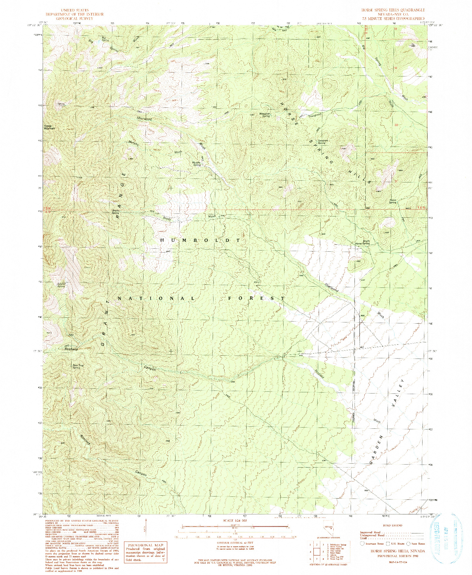 USGS 1:24000-SCALE QUADRANGLE FOR HORSE SPRING HILLS, NV 1990