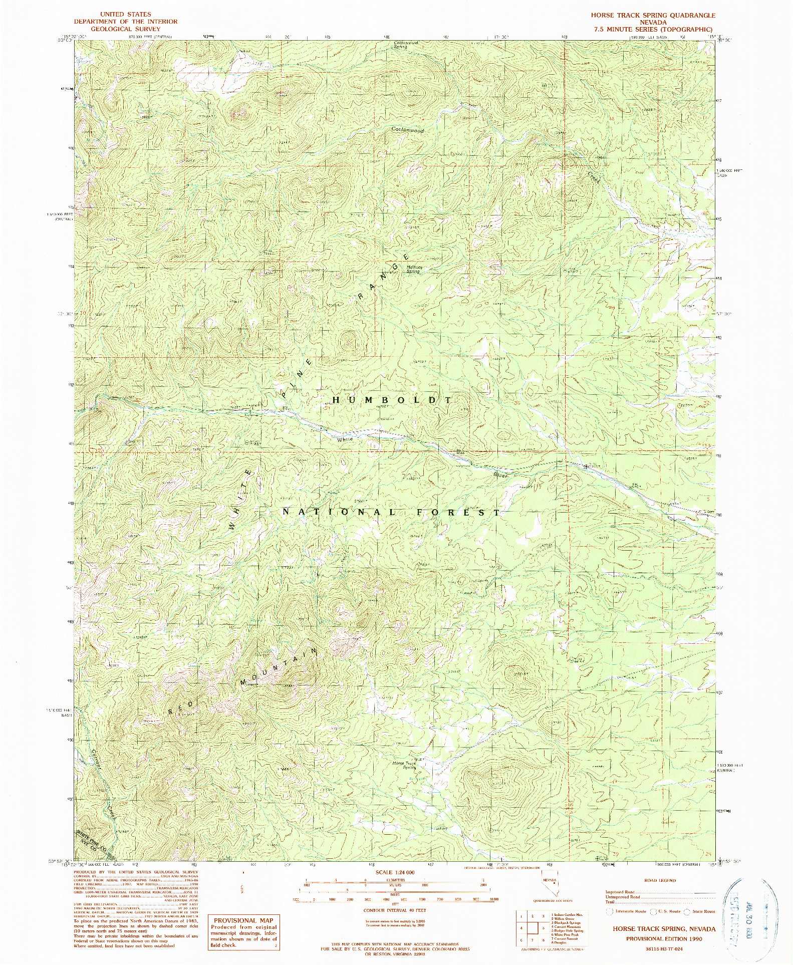 USGS 1:24000-SCALE QUADRANGLE FOR HORSE TRACK SPRING, NV 1990