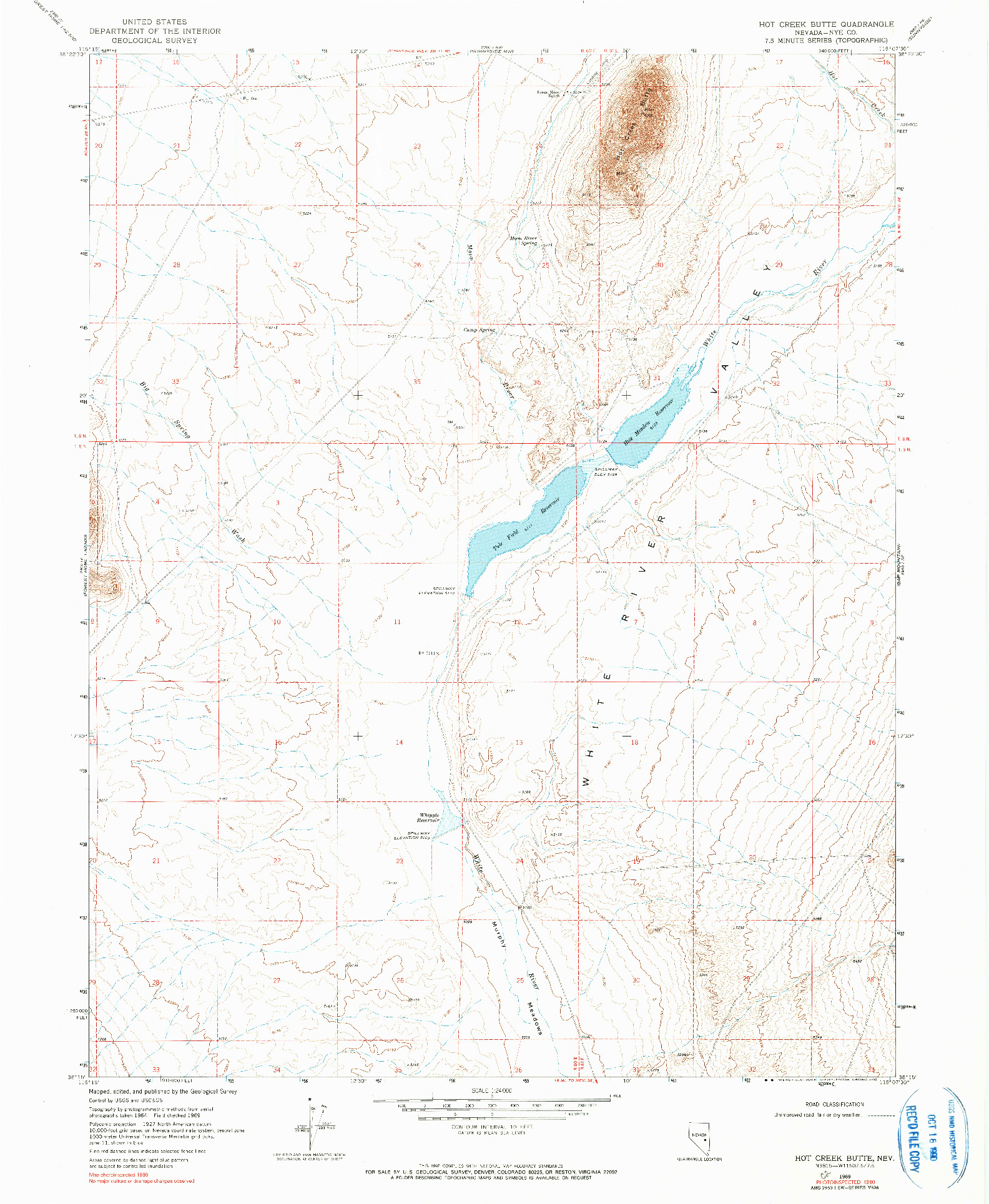 USGS 1:24000-SCALE QUADRANGLE FOR HOT CREEK BUTTE, NV 1969