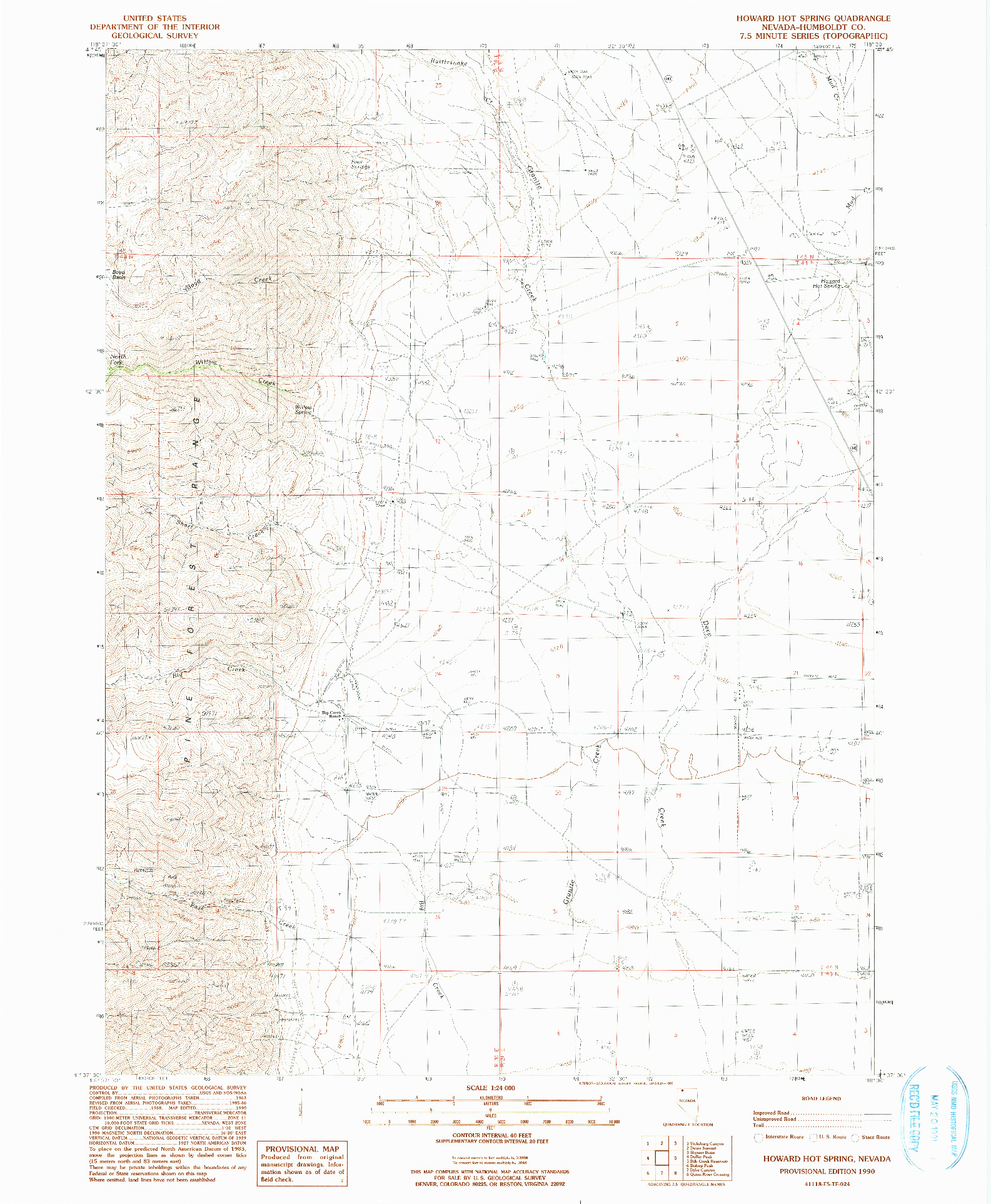 USGS 1:24000-SCALE QUADRANGLE FOR HOWARD HOT SPRING, NV 1990