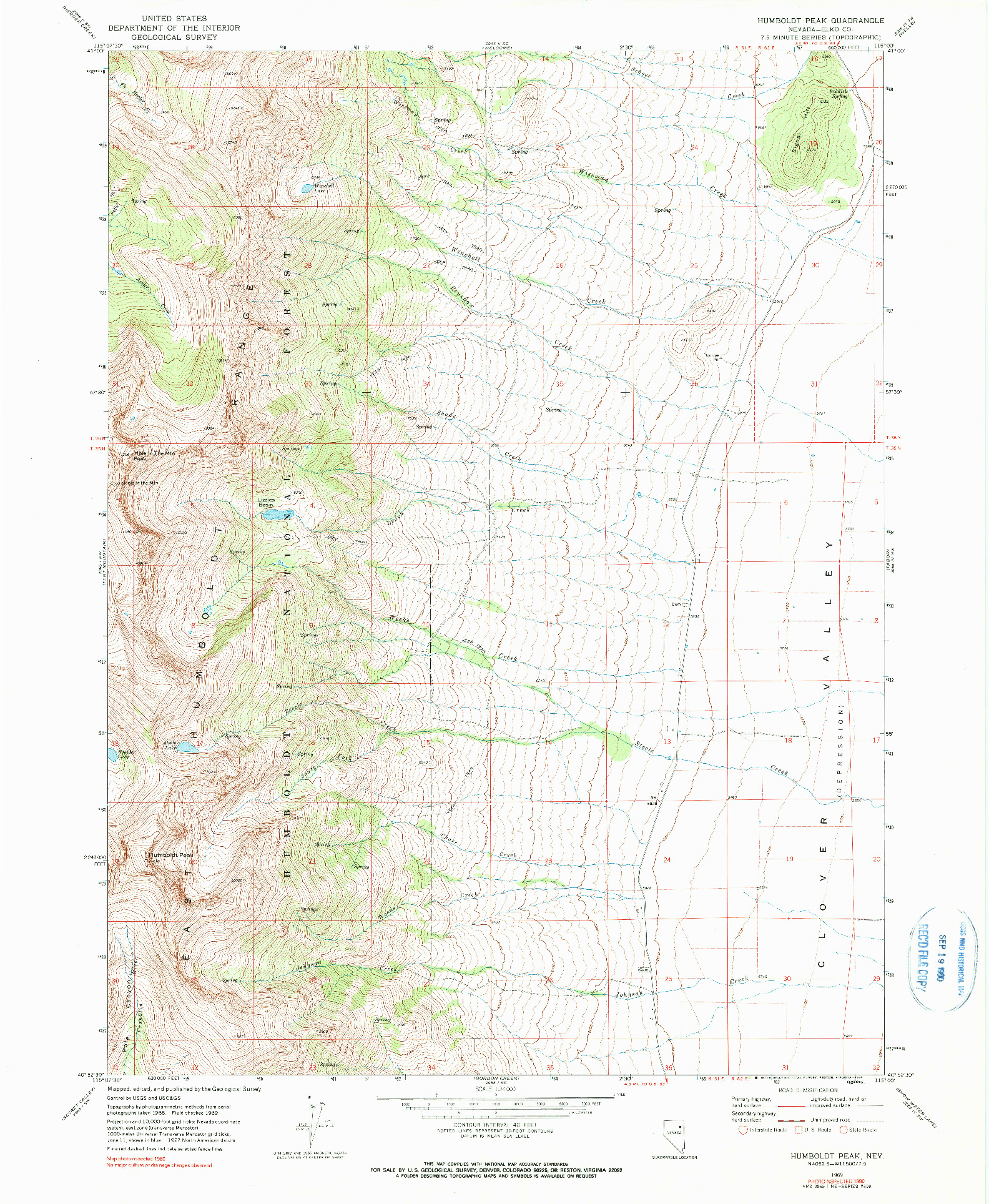 USGS 1:24000-SCALE QUADRANGLE FOR HUMBOLDT PEAK, NV 1969