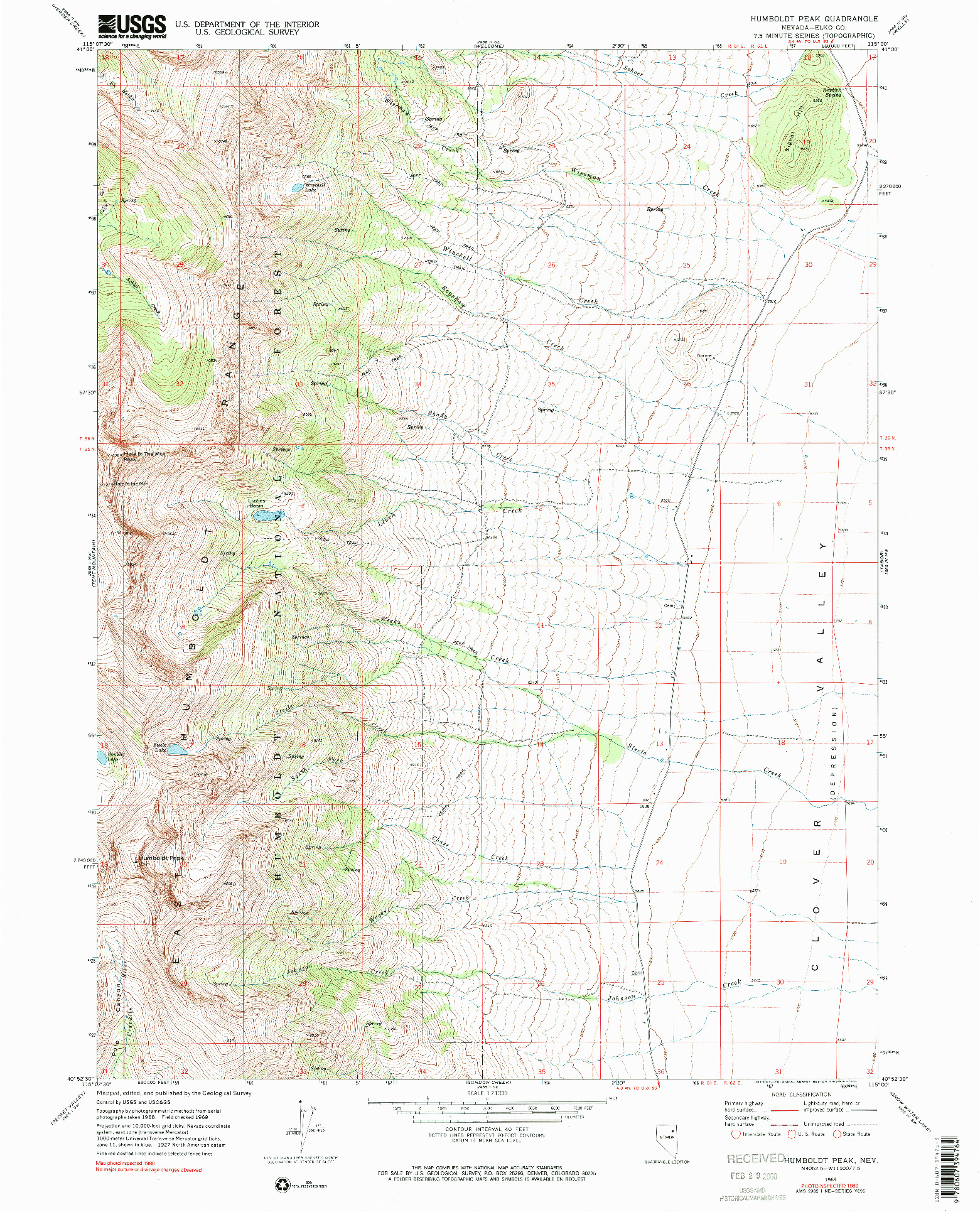 USGS 1:24000-SCALE QUADRANGLE FOR HUMBOLDT PEAK, NV 1969