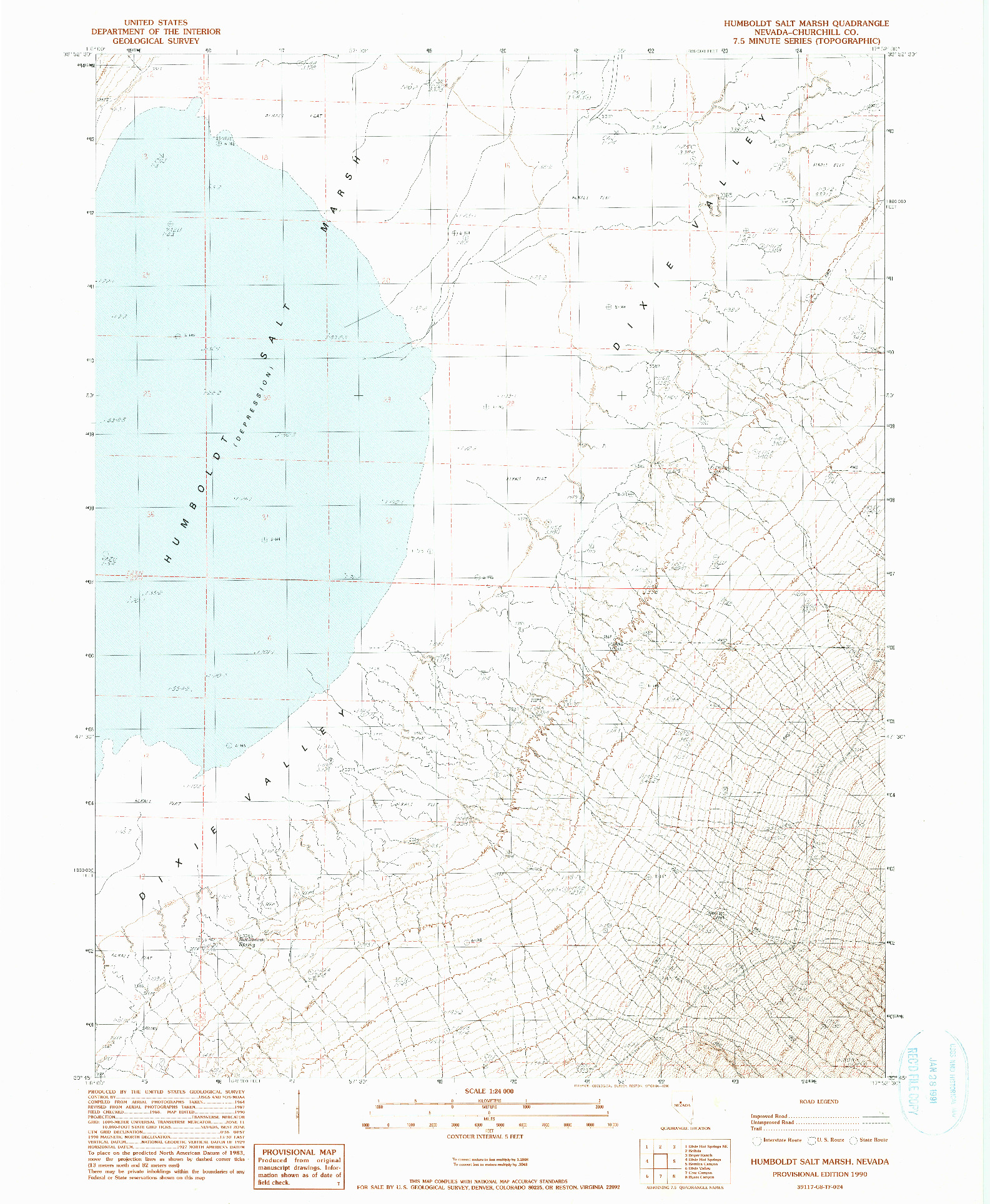 USGS 1:24000-SCALE QUADRANGLE FOR HUMBOLDT SALT MARSH, NV 1990