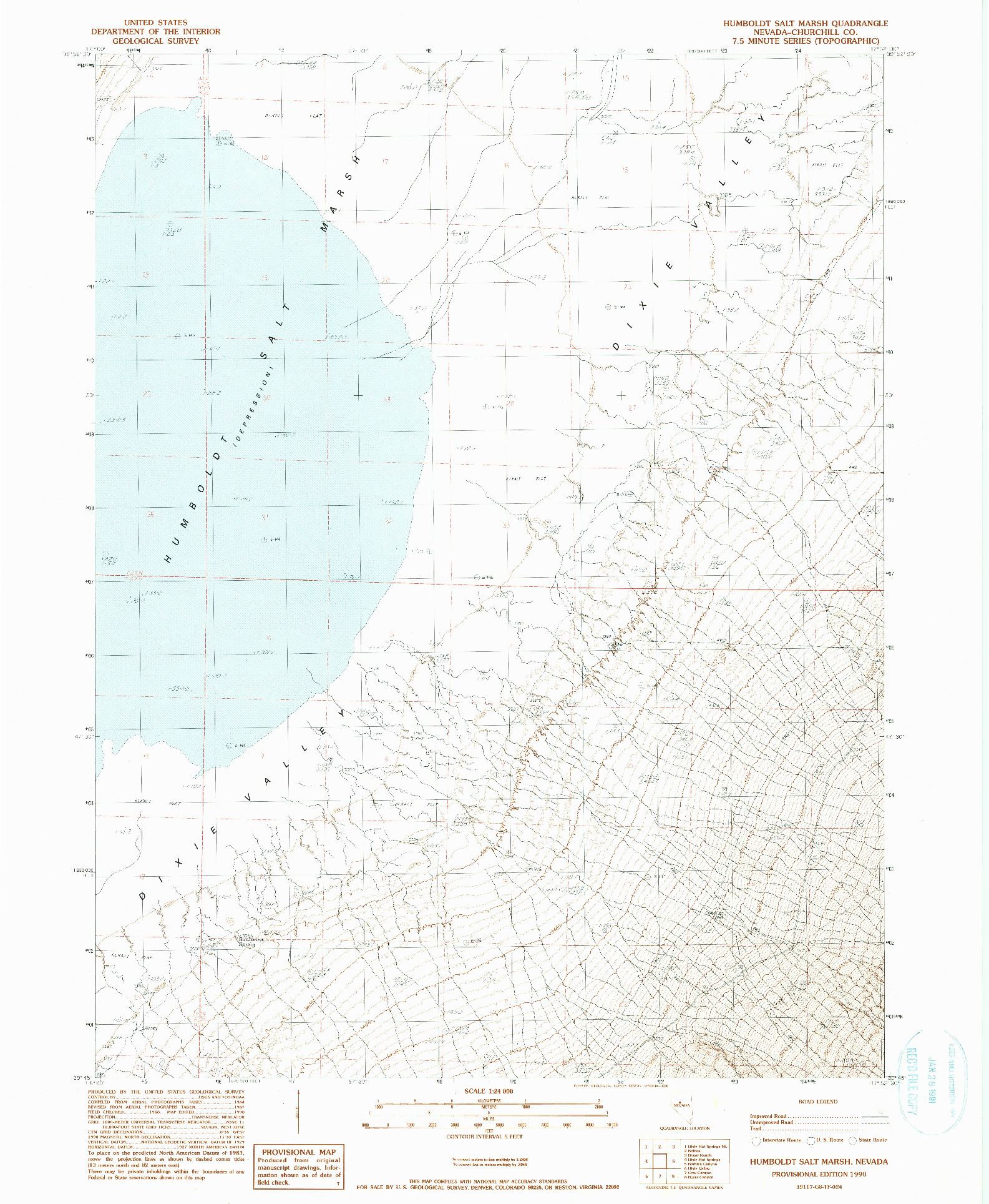 USGS 1:24000-SCALE QUADRANGLE FOR HUMBOLDT SALT MARSH, NV 1990