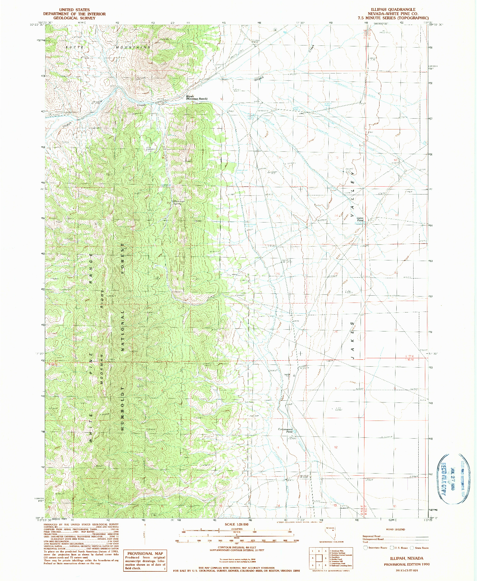 USGS 1:24000-SCALE QUADRANGLE FOR ILLIPAH, NV 1990