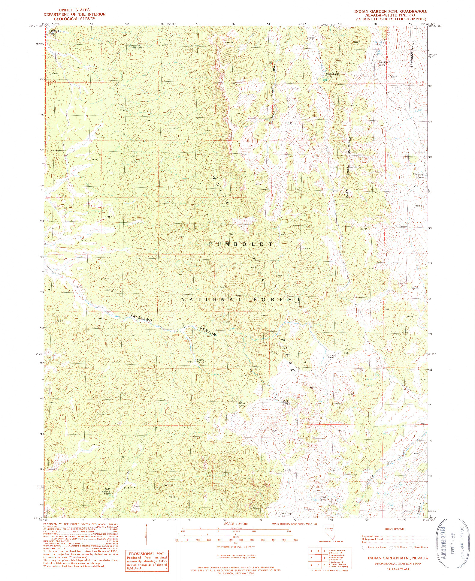 USGS 1:24000-SCALE QUADRANGLE FOR INDIAN GARDEN MTN, NV 1990
