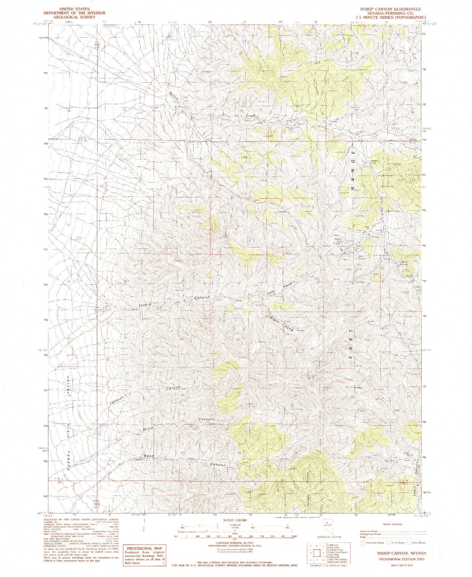 USGS 1:24000-SCALE QUADRANGLE FOR INSKIP CANYON, NV 1990