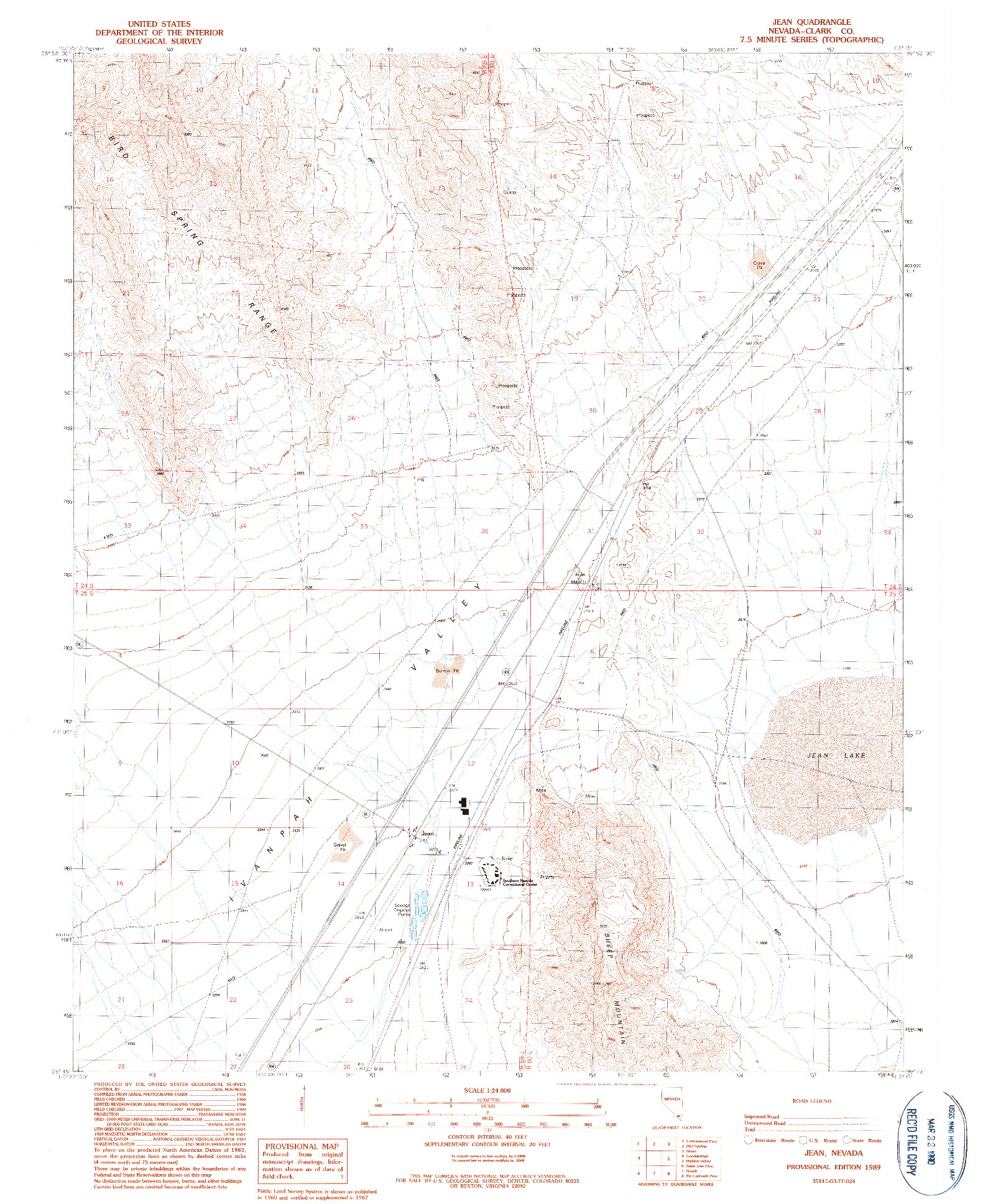 USGS 1:24000-SCALE QUADRANGLE FOR JEAN, NV 1989