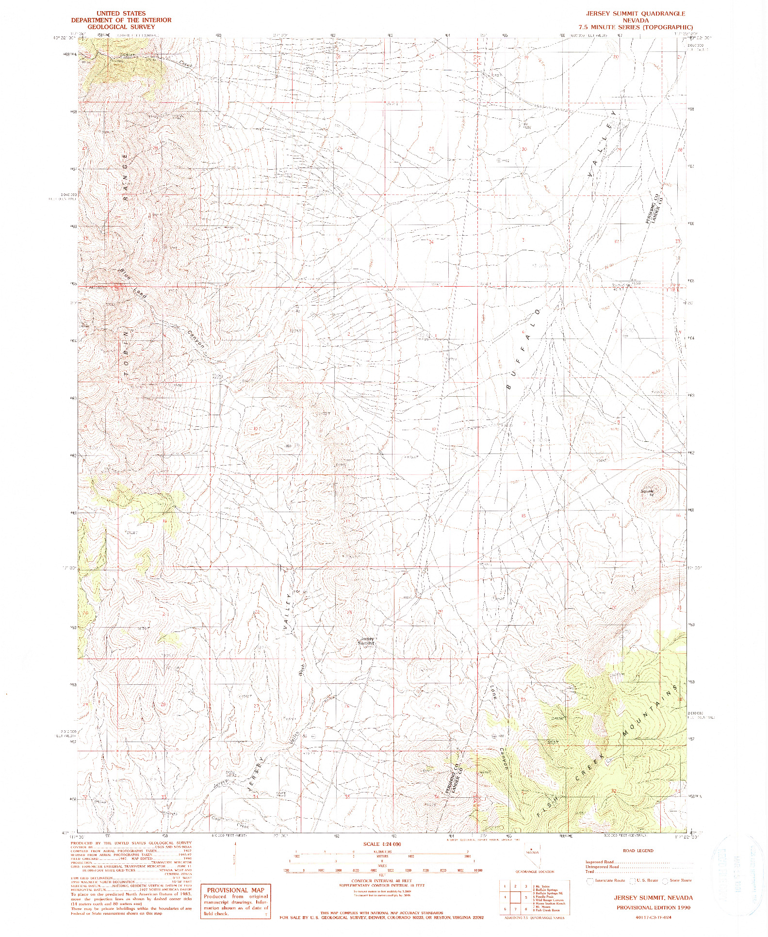 USGS 1:24000-SCALE QUADRANGLE FOR JERSEY SUMMIT, NV 1990