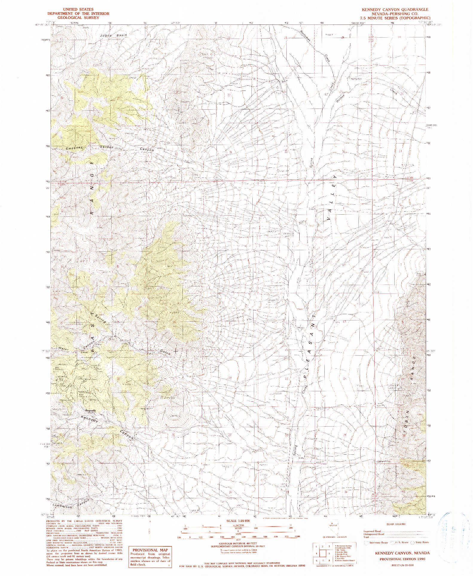 USGS 1:24000-SCALE QUADRANGLE FOR KENNEDY CANYON, NV 1990