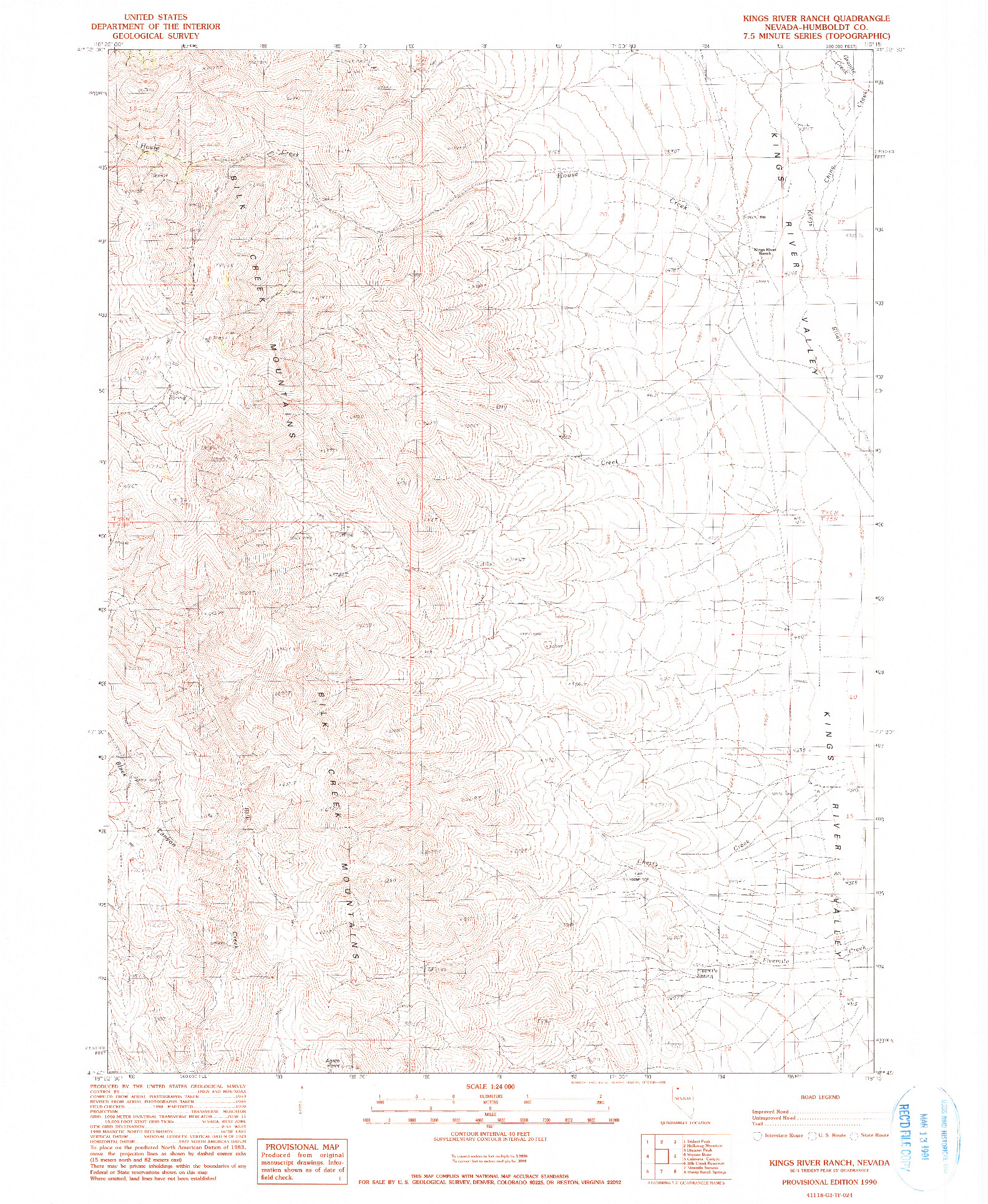 USGS 1:24000-SCALE QUADRANGLE FOR KINGS RIVER RANCH, NV 1990