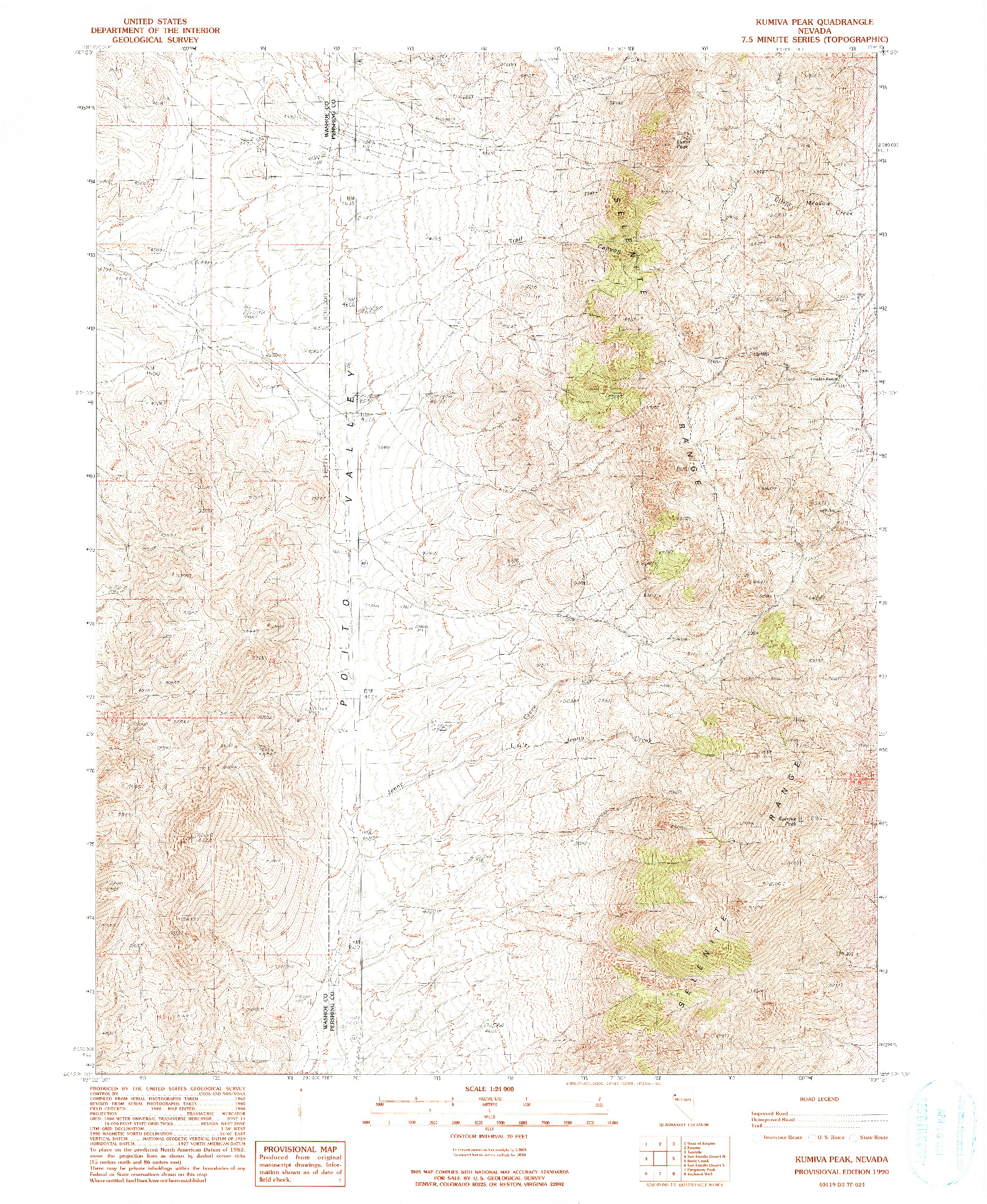 USGS 1:24000-SCALE QUADRANGLE FOR KUMIVA PEAK, NV 1990