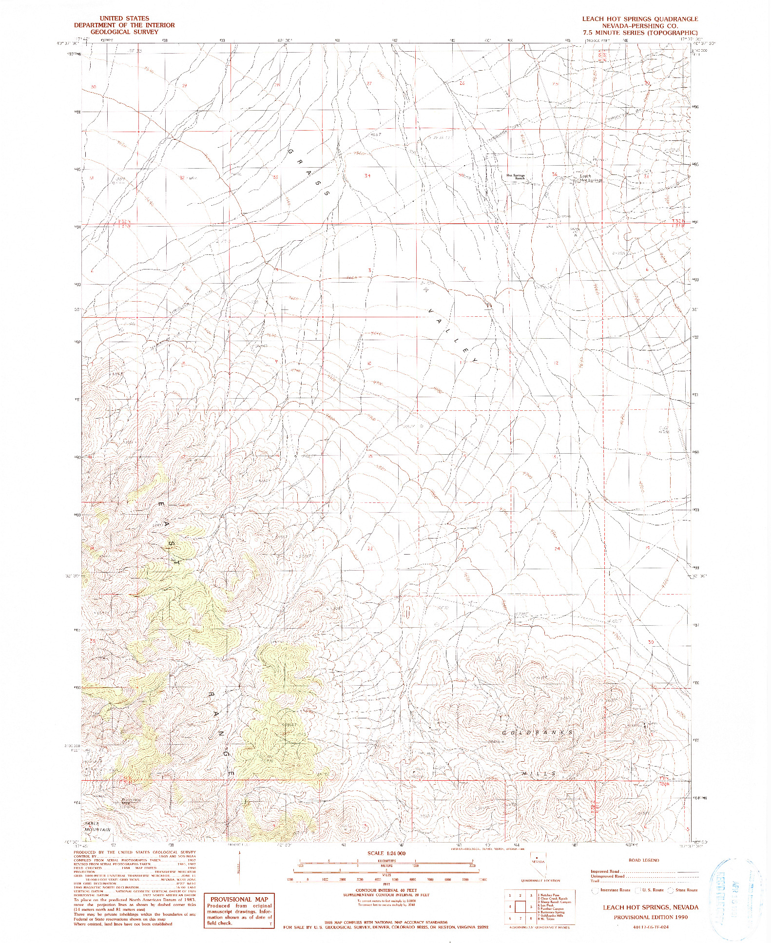 USGS 1:24000-SCALE QUADRANGLE FOR LEACH HOT SPRINGS, NV 1990