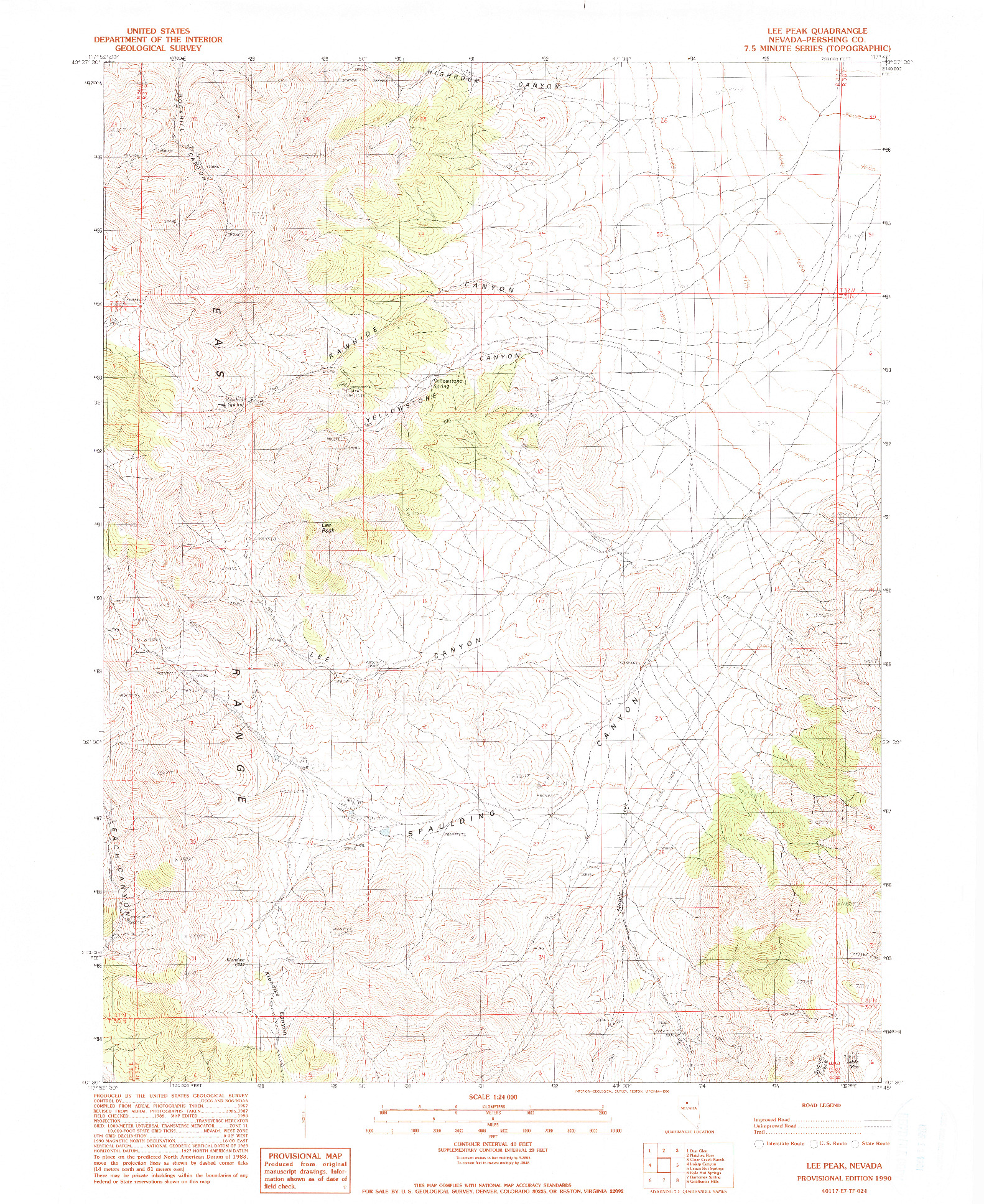 USGS 1:24000-SCALE QUADRANGLE FOR LEE PEAK, NV 1990