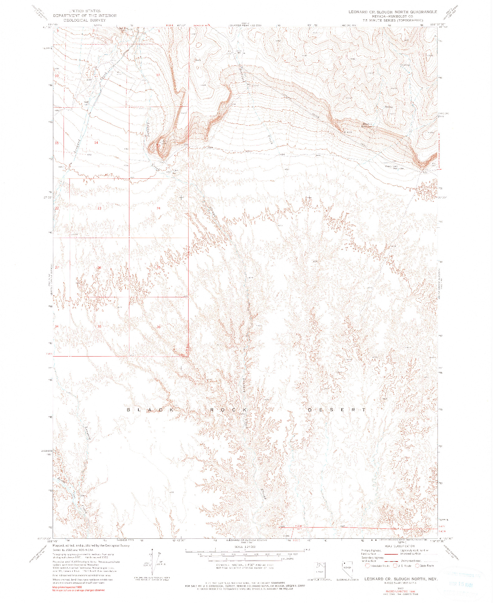 USGS 1:24000-SCALE QUADRANGLE FOR LEONARD CR. SLOUGH NORTH, NV 1972