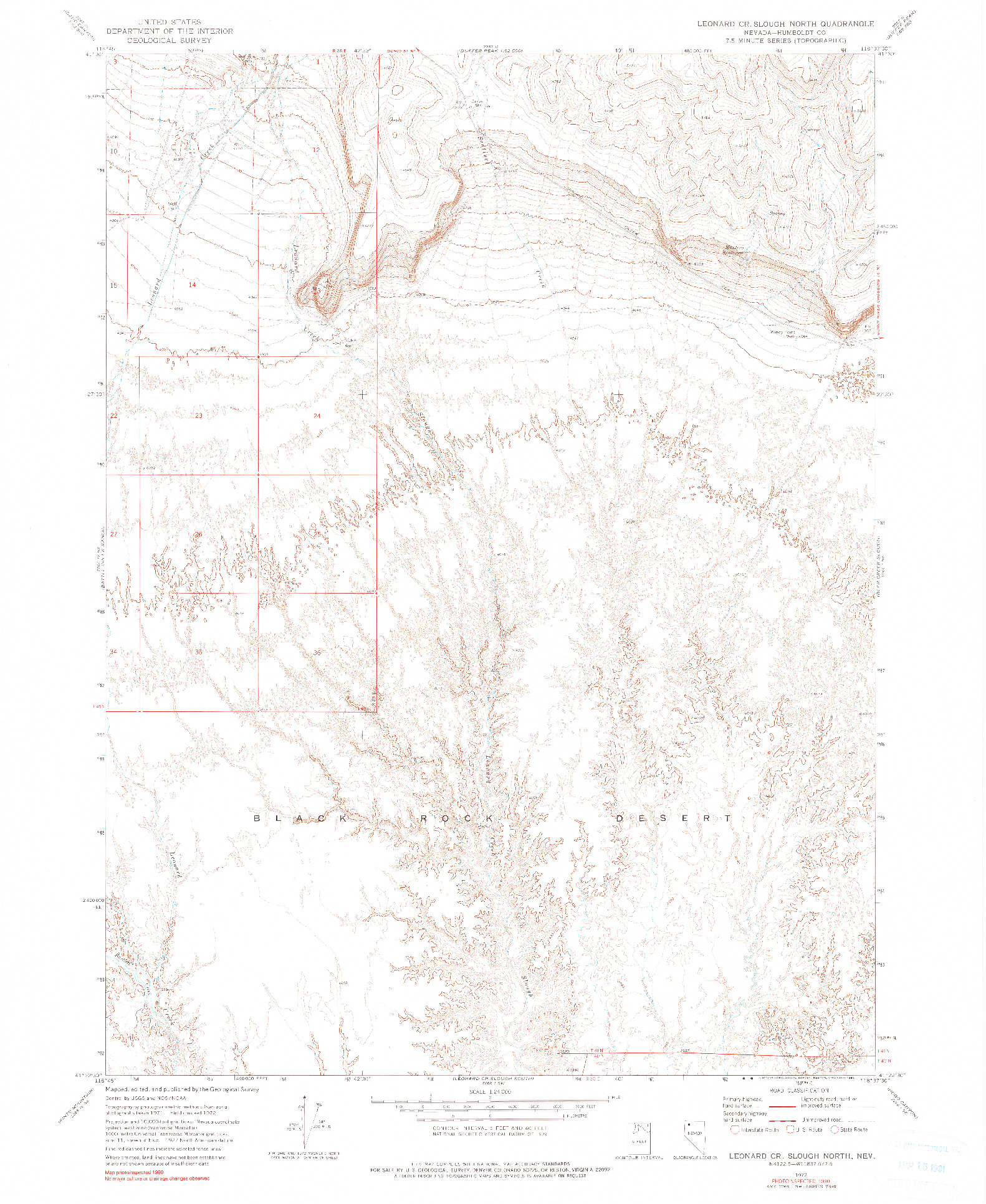 USGS 1:24000-SCALE QUADRANGLE FOR LEONARD CR. SLOUGH NORTH, NV 1972