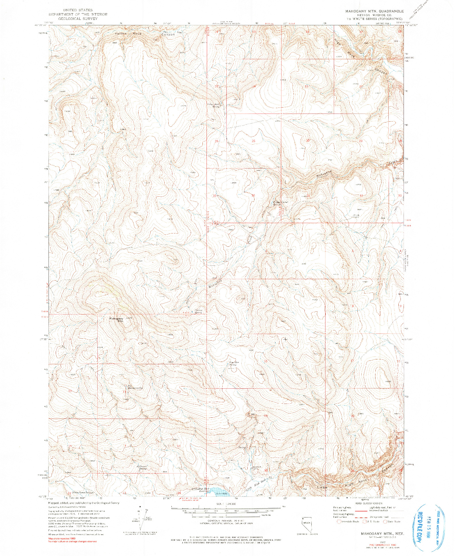 USGS 1:24000-SCALE QUADRANGLE FOR MAHOGANY MTN, NV 1972