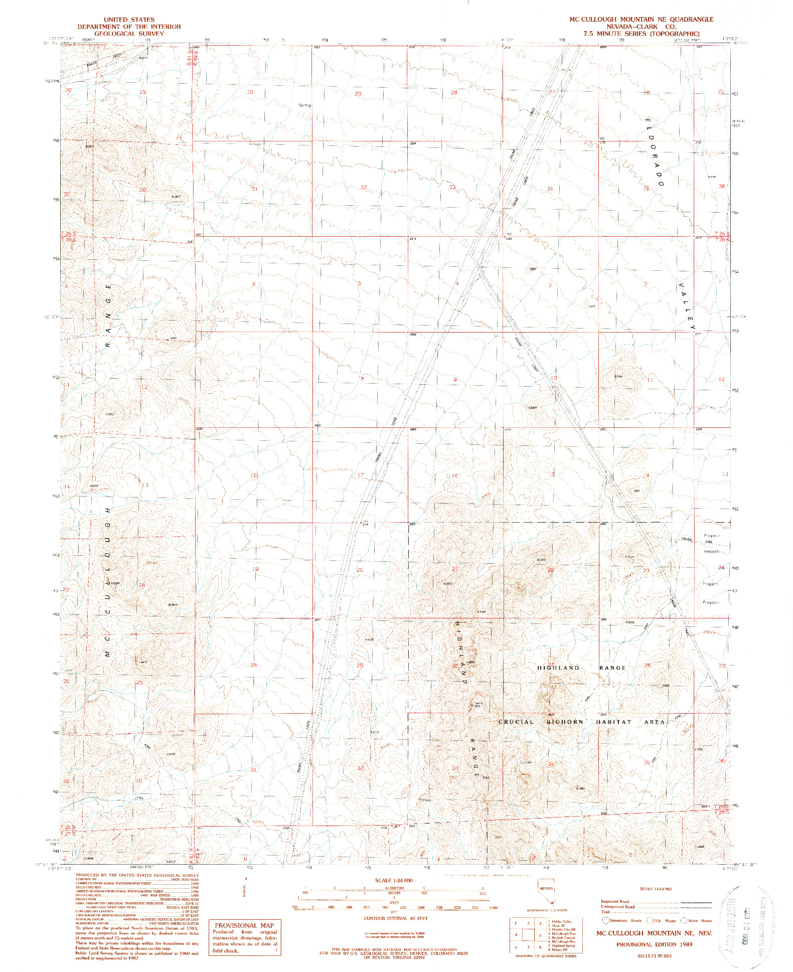 USGS 1:24000-SCALE QUADRANGLE FOR MCCULLOUGH MOUNTAIN NE, NV 1989