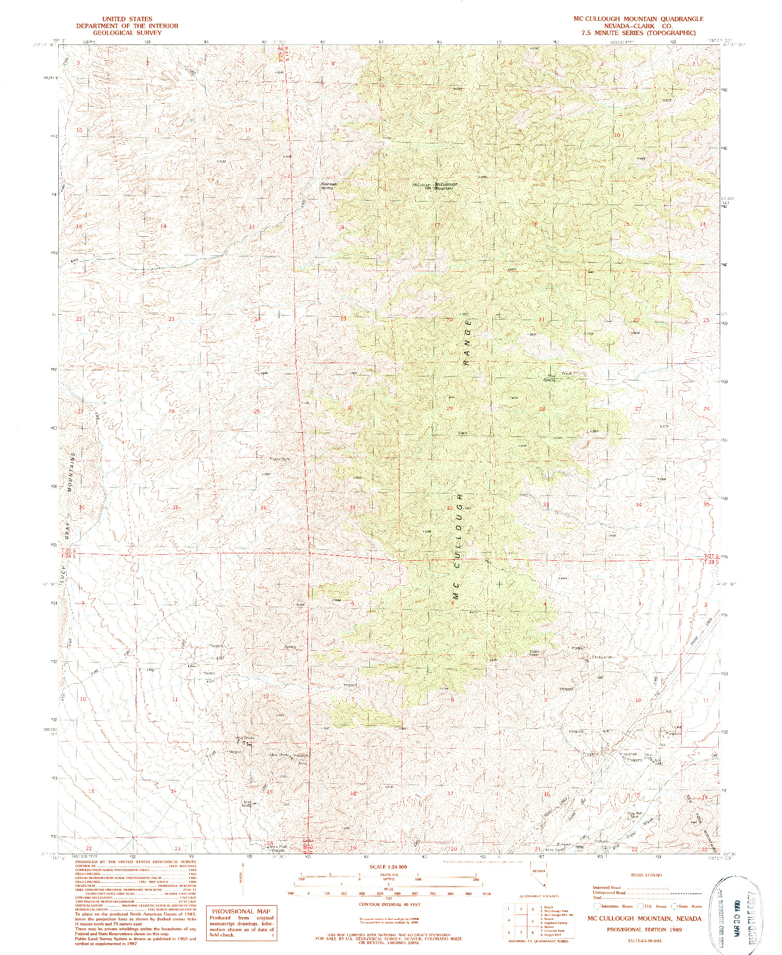 USGS 1:24000-SCALE QUADRANGLE FOR MCCULLOUGH MOUNTAIN, NV 1989