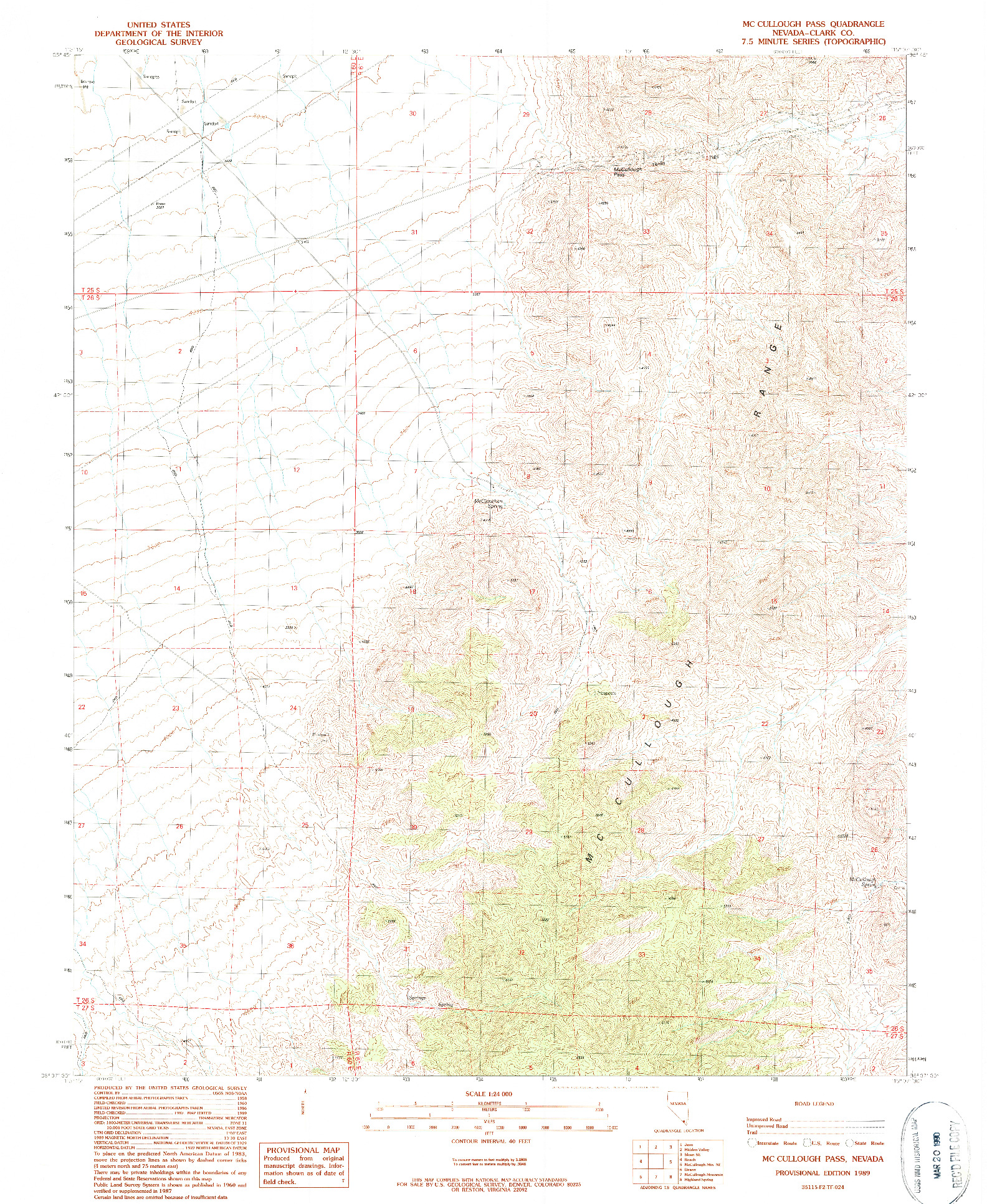 USGS 1:24000-SCALE QUADRANGLE FOR MCCULLOUGH PASS, NV 1989