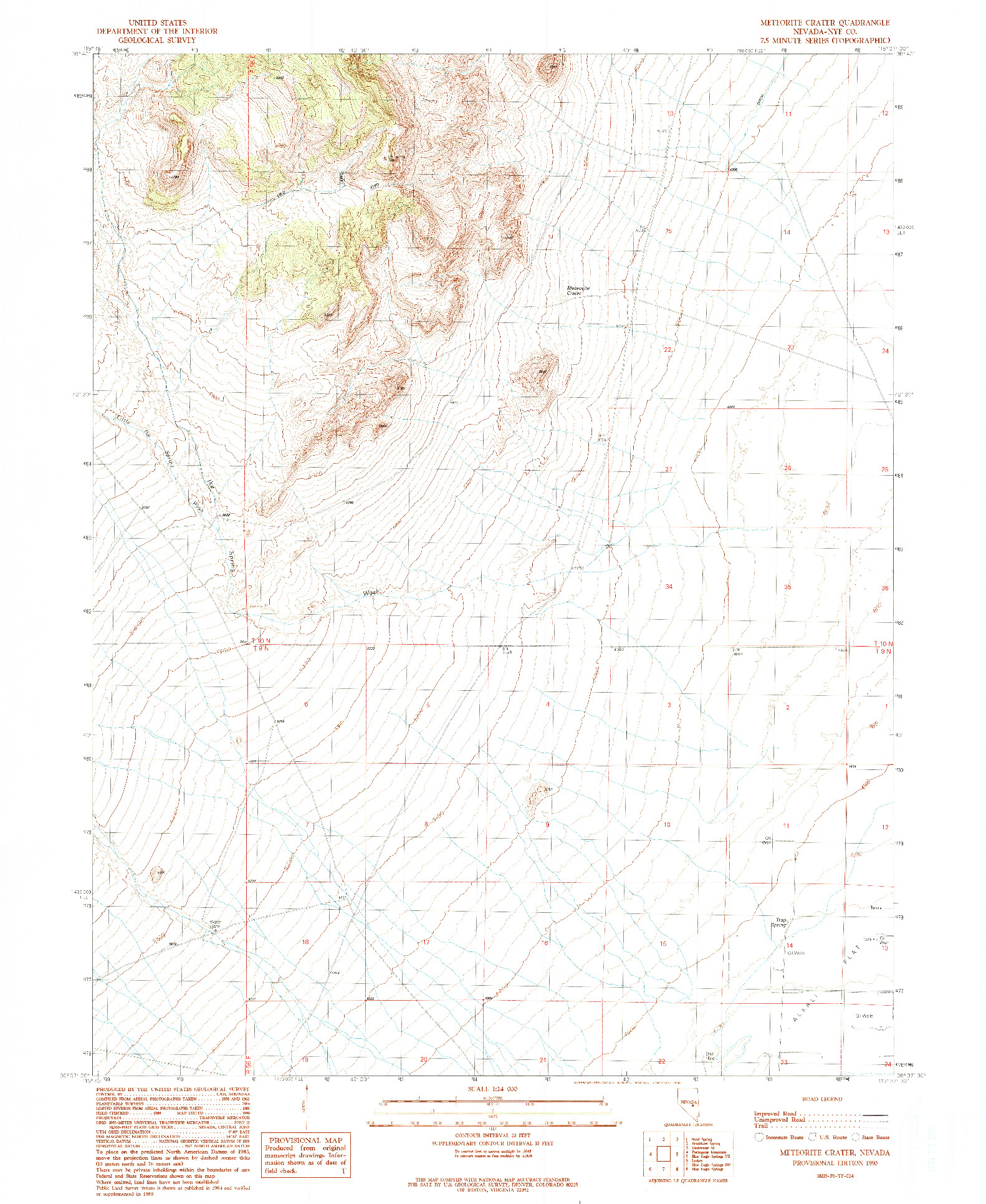 USGS 1:24000-SCALE QUADRANGLE FOR METEORITE CRATER, NV 1990
