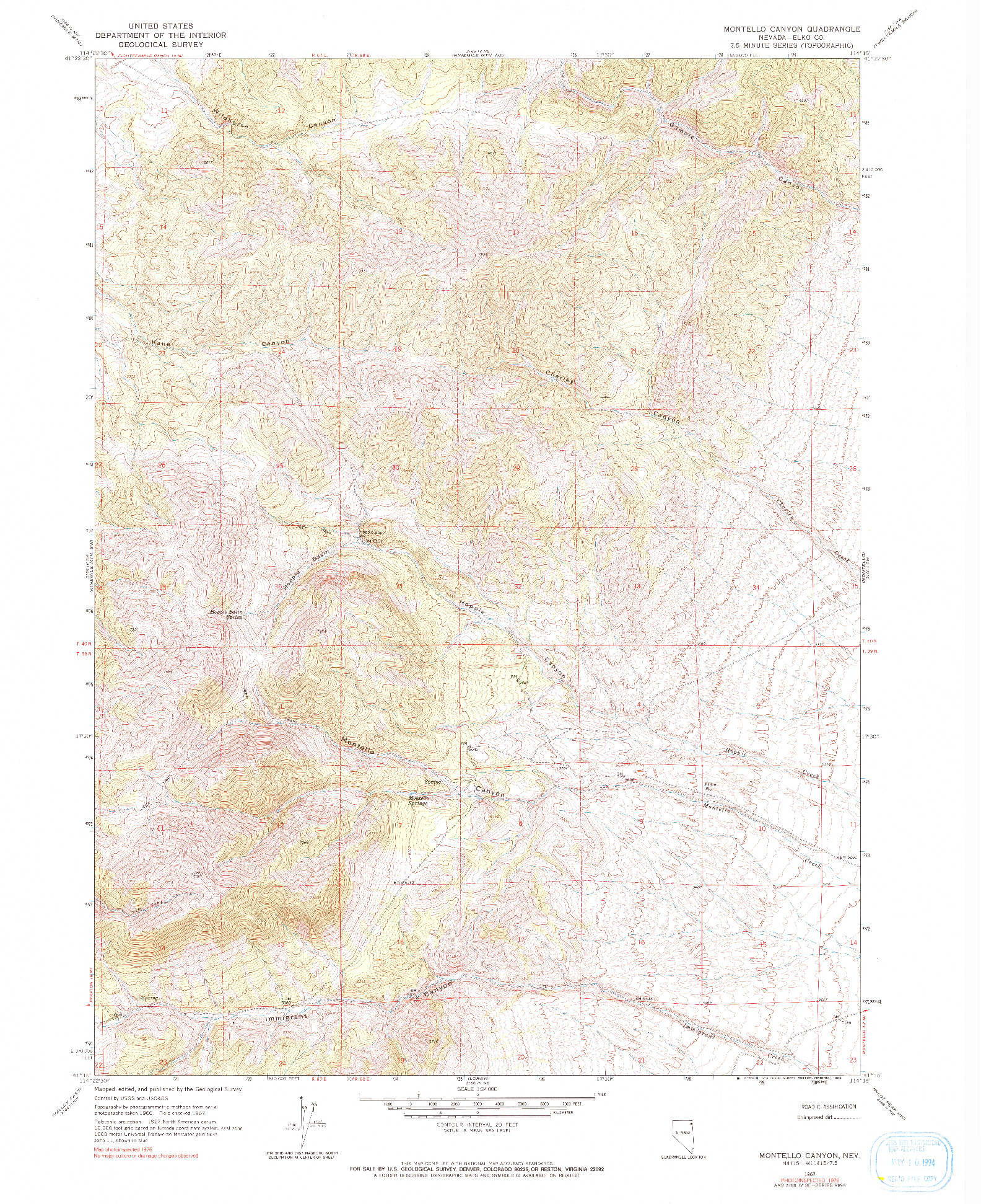 USGS 1:24000-SCALE QUADRANGLE FOR MONTELLO CANYON, NV 1967