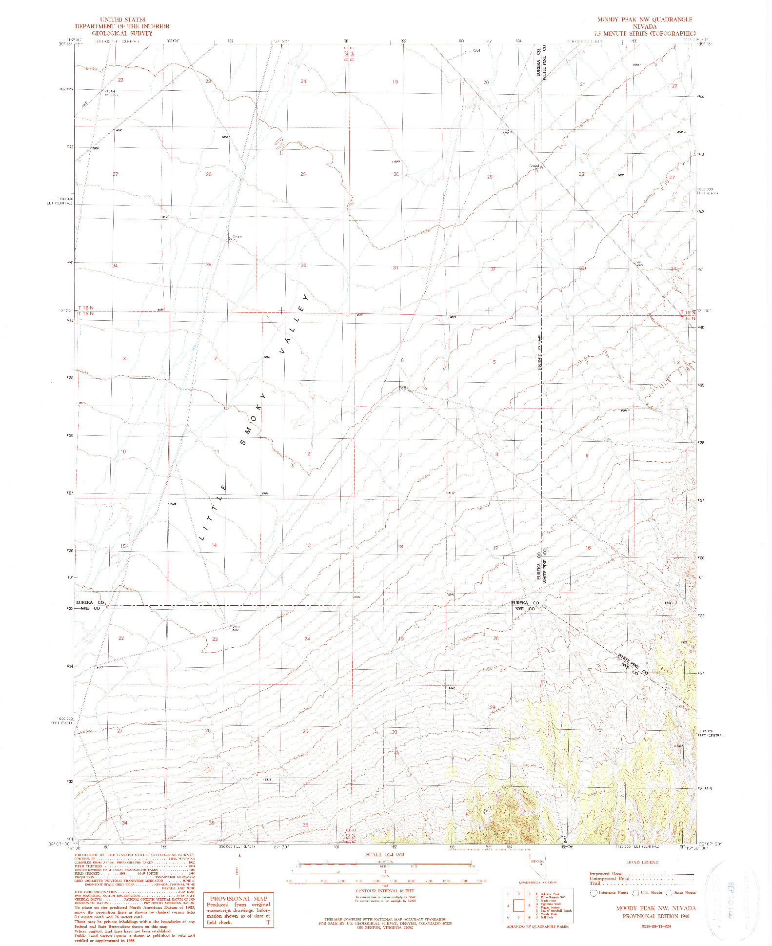 USGS 1:24000-SCALE QUADRANGLE FOR MOODY PEAK NW, NV 1990