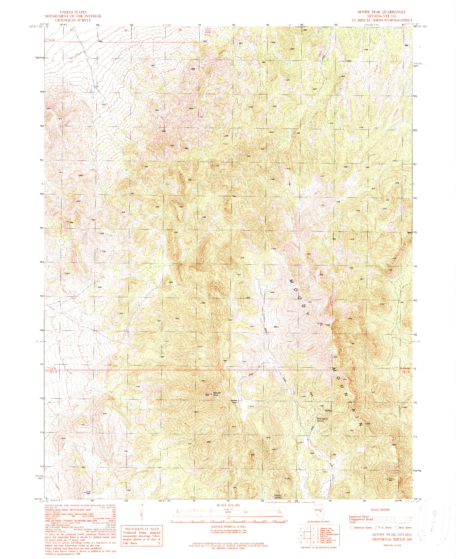USGS 1:24000-SCALE QUADRANGLE FOR MOODY PEAK, NV 1990