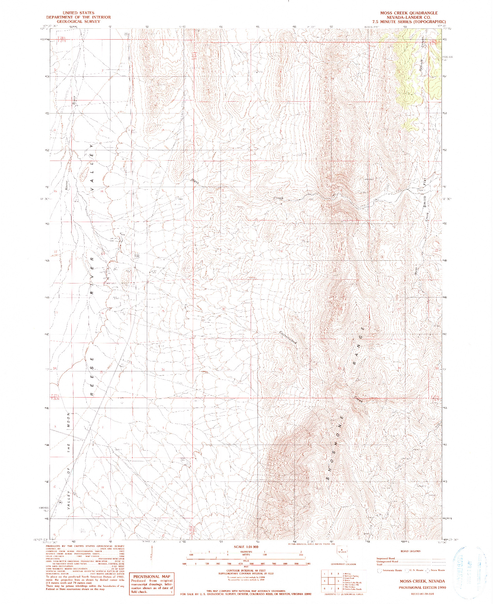 USGS 1:24000-SCALE QUADRANGLE FOR MOSS CREEK, NV 1990
