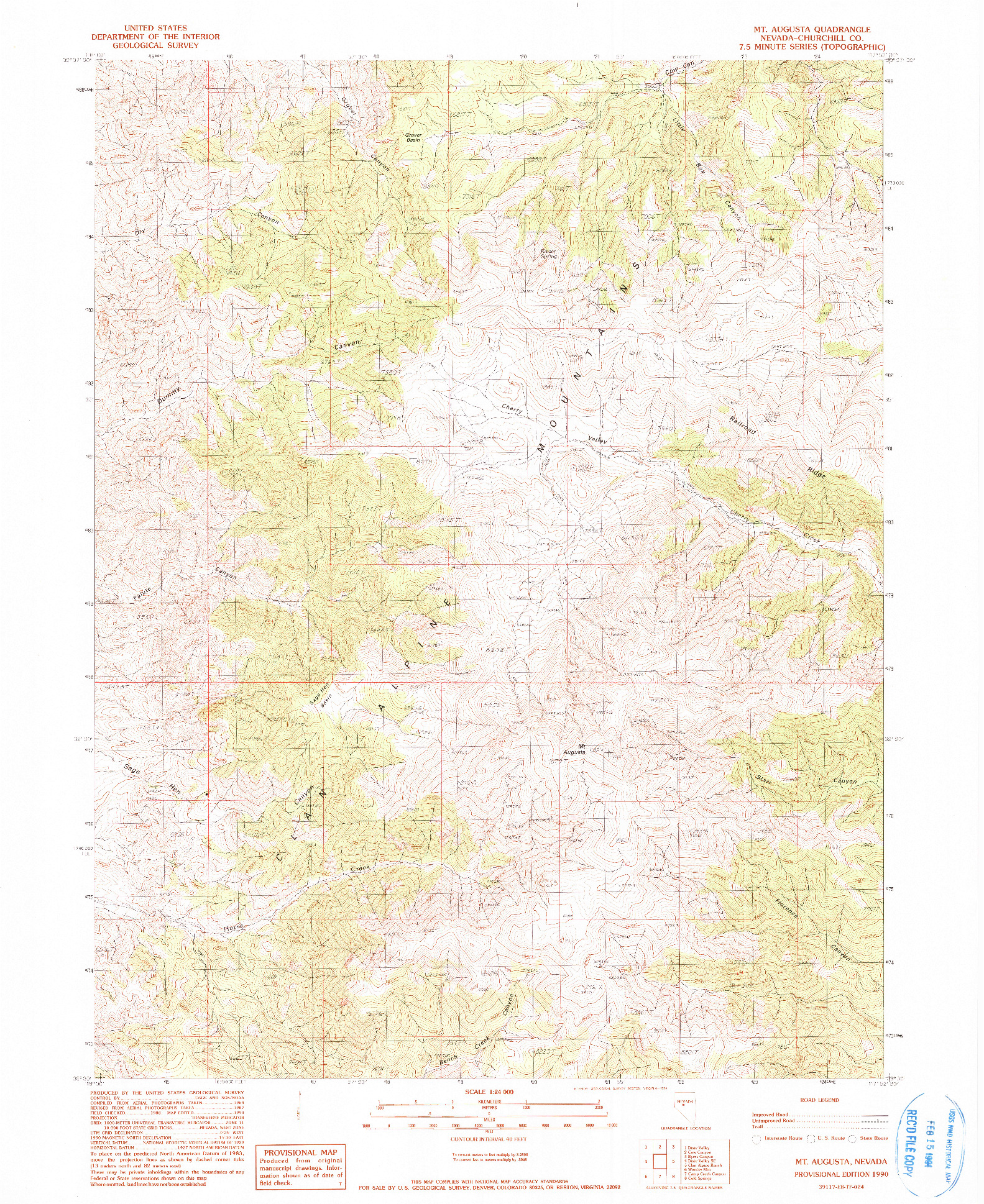 USGS 1:24000-SCALE QUADRANGLE FOR MT. AUGUSTA, NV 1990