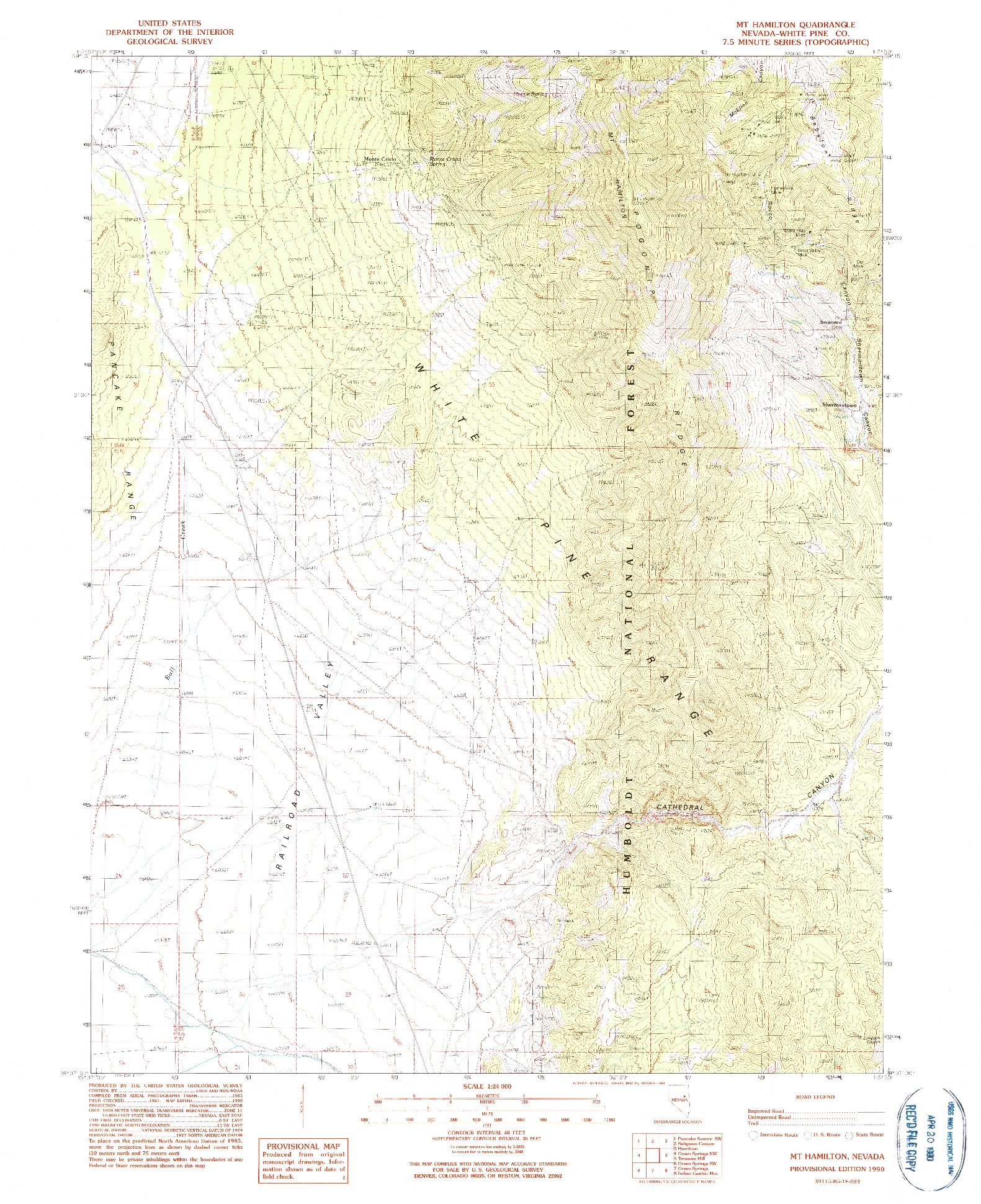 USGS 1:24000-SCALE QUADRANGLE FOR MT. HAMILTON, NV 1990